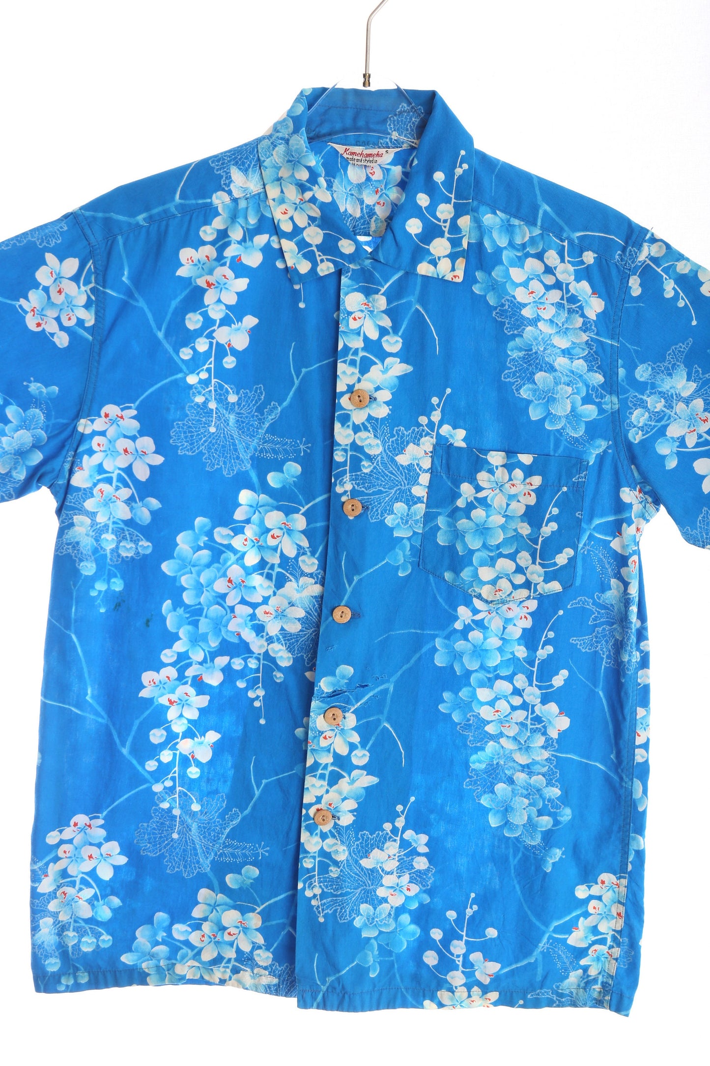 Vintage Men's Blue Hawaiian Shirt by Kamehameha / Made and Styled in Hawaii / Estimated Era: 40s - 50s