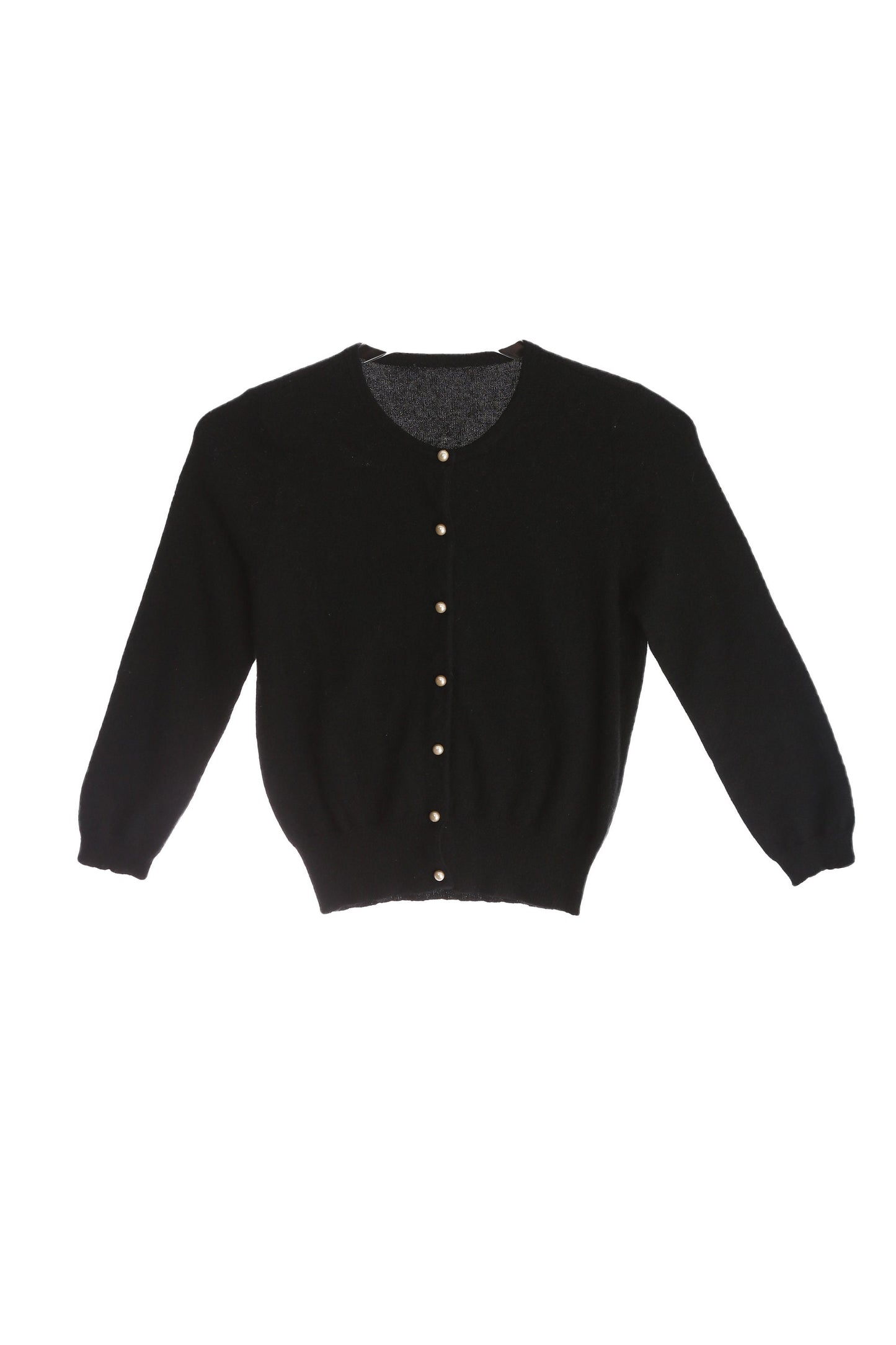 Vintage Women's Black Cardigan Sweater with Faux Pearl Buttons