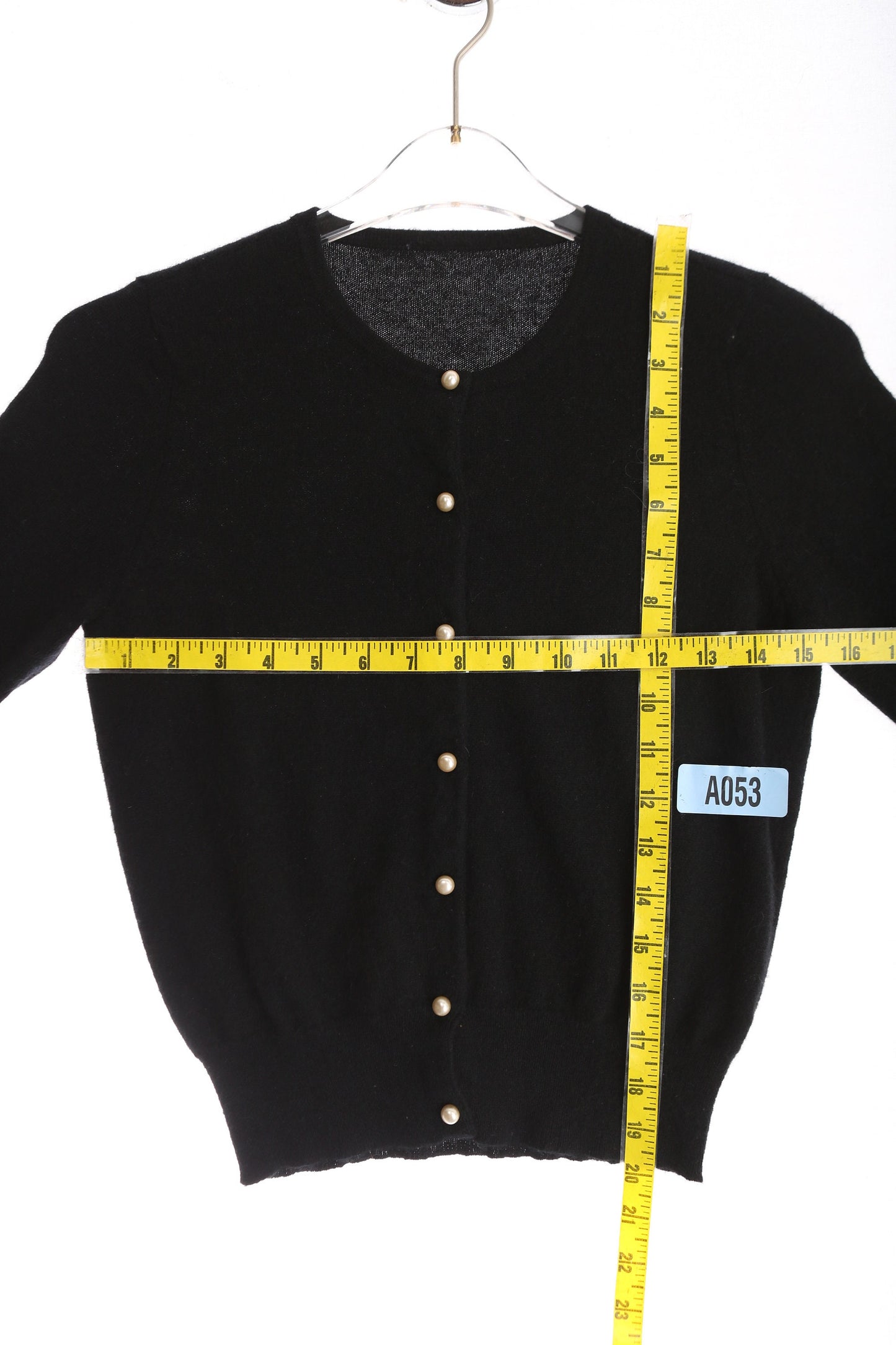 Vintage Women's Black Cardigan Sweater with Faux Pearl Buttons