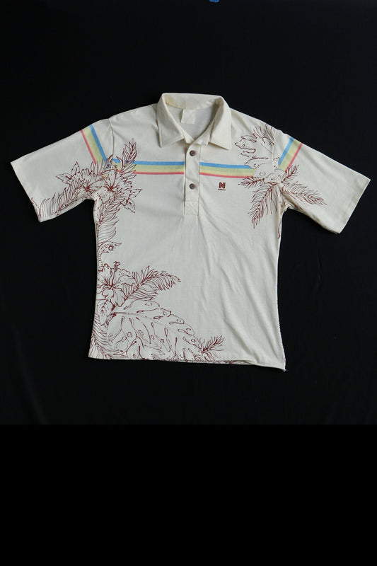 Vintage hawaii shirt polo graphic plants surfing rainbow surf hawaiian 70's men