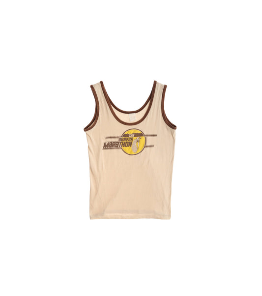 Vintage Beige Tank Top with The Denver Marathon Print / Era: 70s -80s