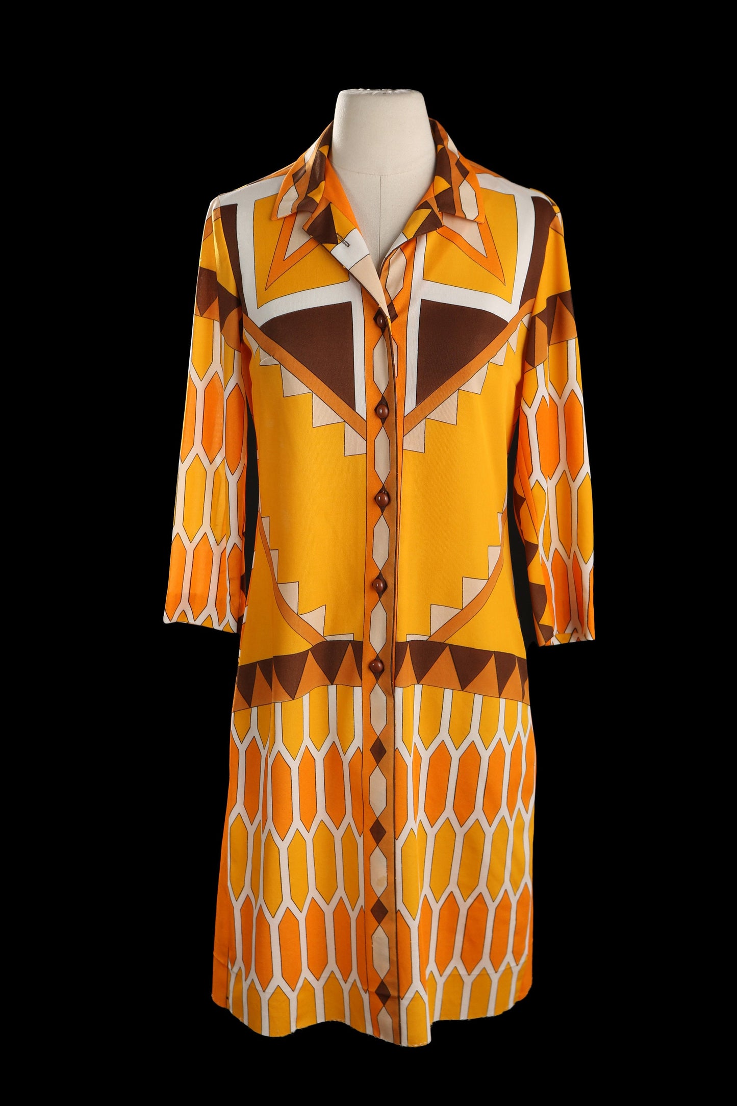 1970s Women Orange Geometric Print Casual Dress by I.MAGNIN & Co.