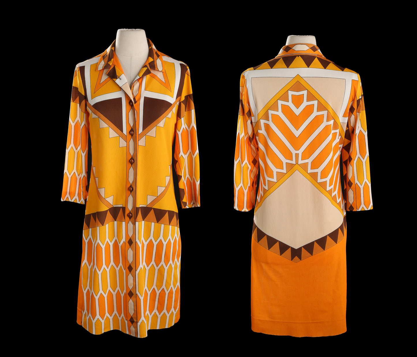 1970s Women Orange Geometric Print Casual Dress by I.MAGNIN & Co.