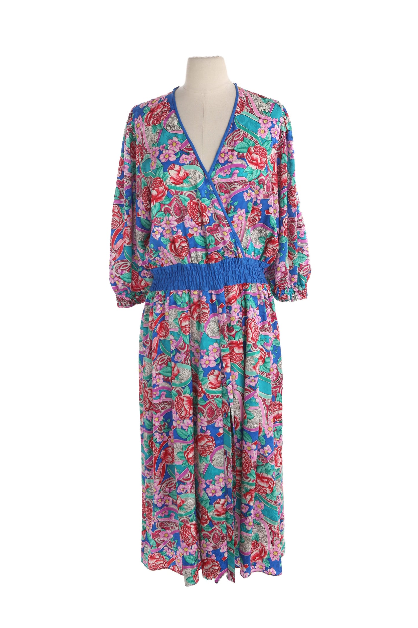 Vintage Women Floral Print Silk Dress by Diane Fus / Era 80s - 90s