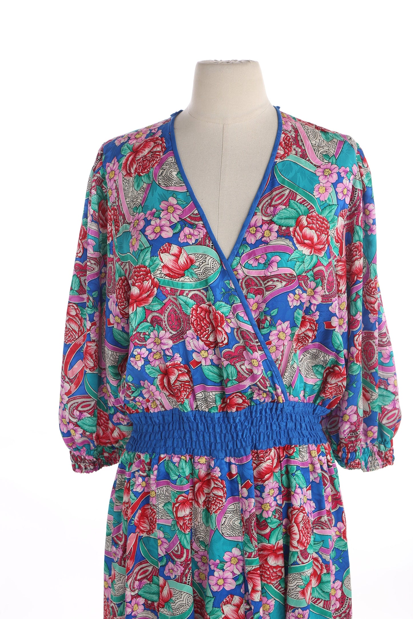 Vintage Women Floral Print Silk Dress by Diane Fus / Era 80s - 90s