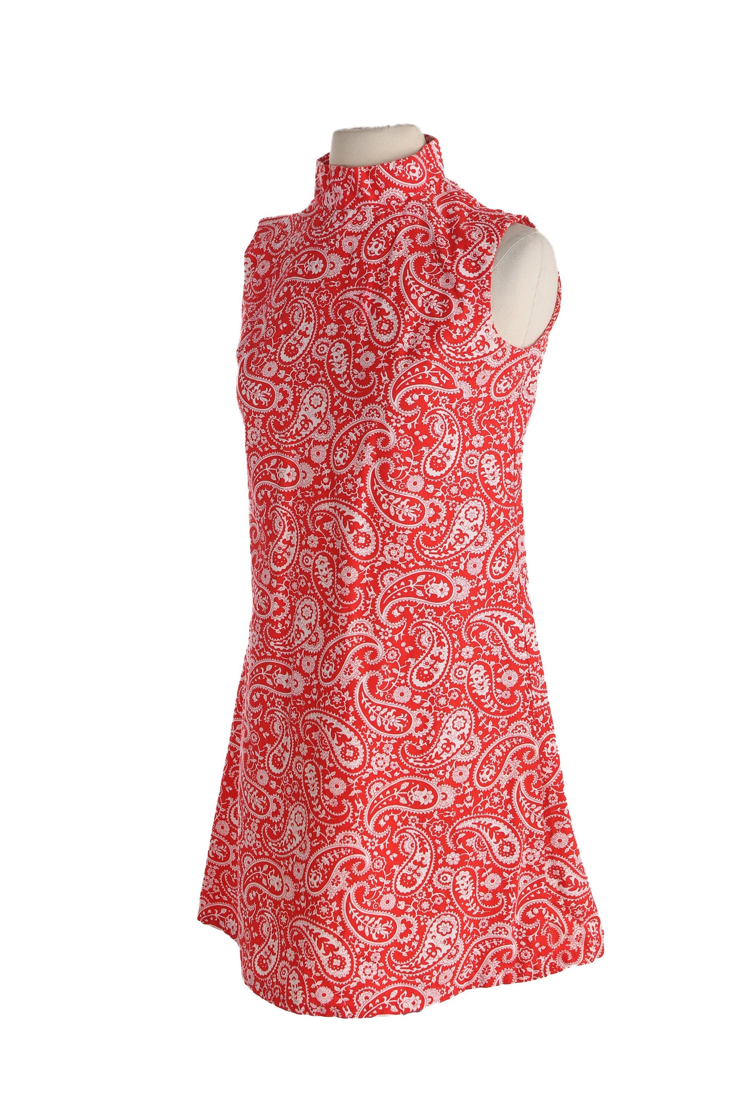 1970s Red Paisley Mod Dress / Sleeveless / Casual - Summer