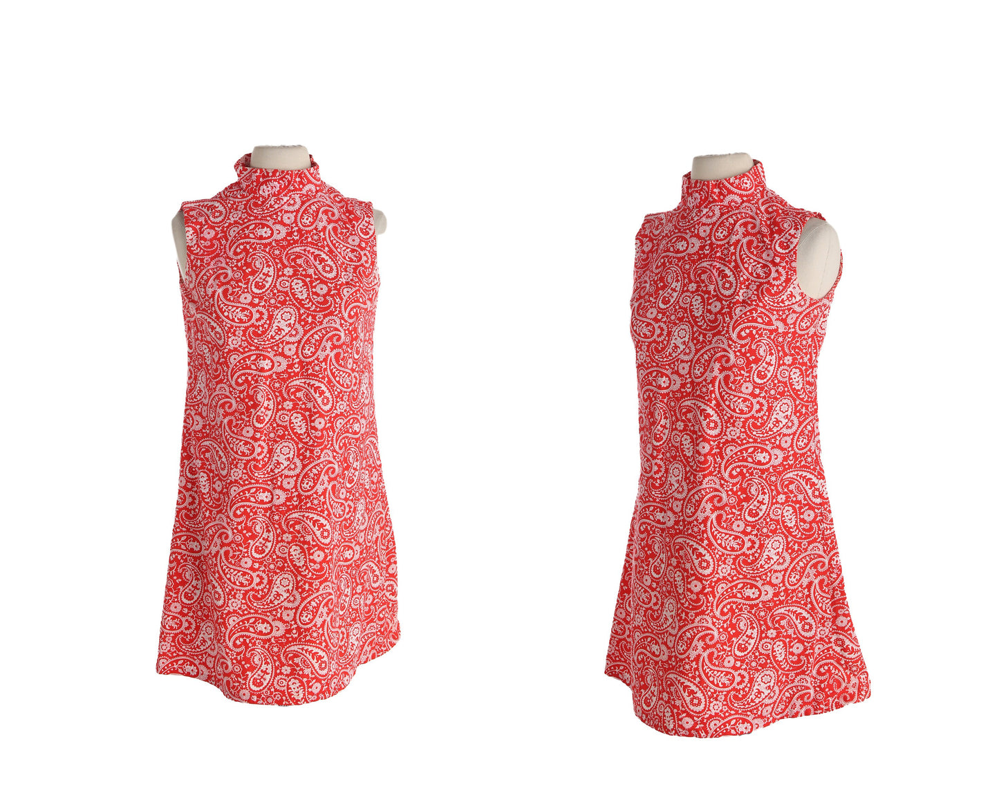 1970s Red Paisley Mod Dress / Sleeveless / Casual - Summer