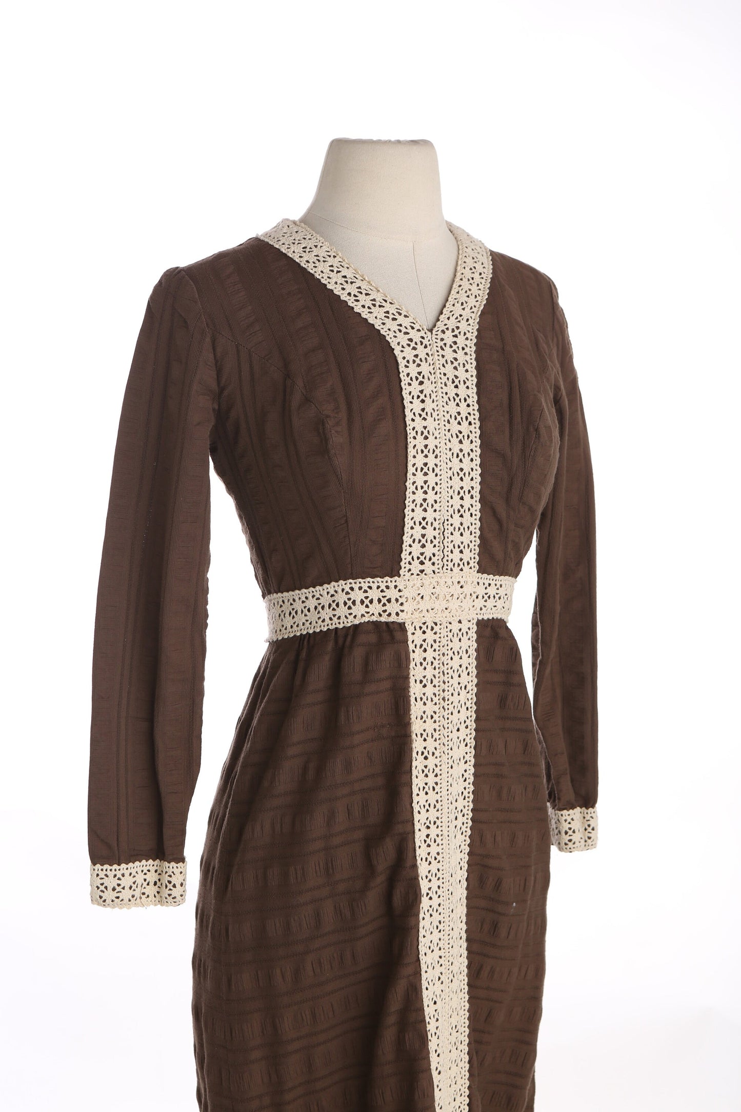 1970s Women Brown Cotton Long Sleeve Dress