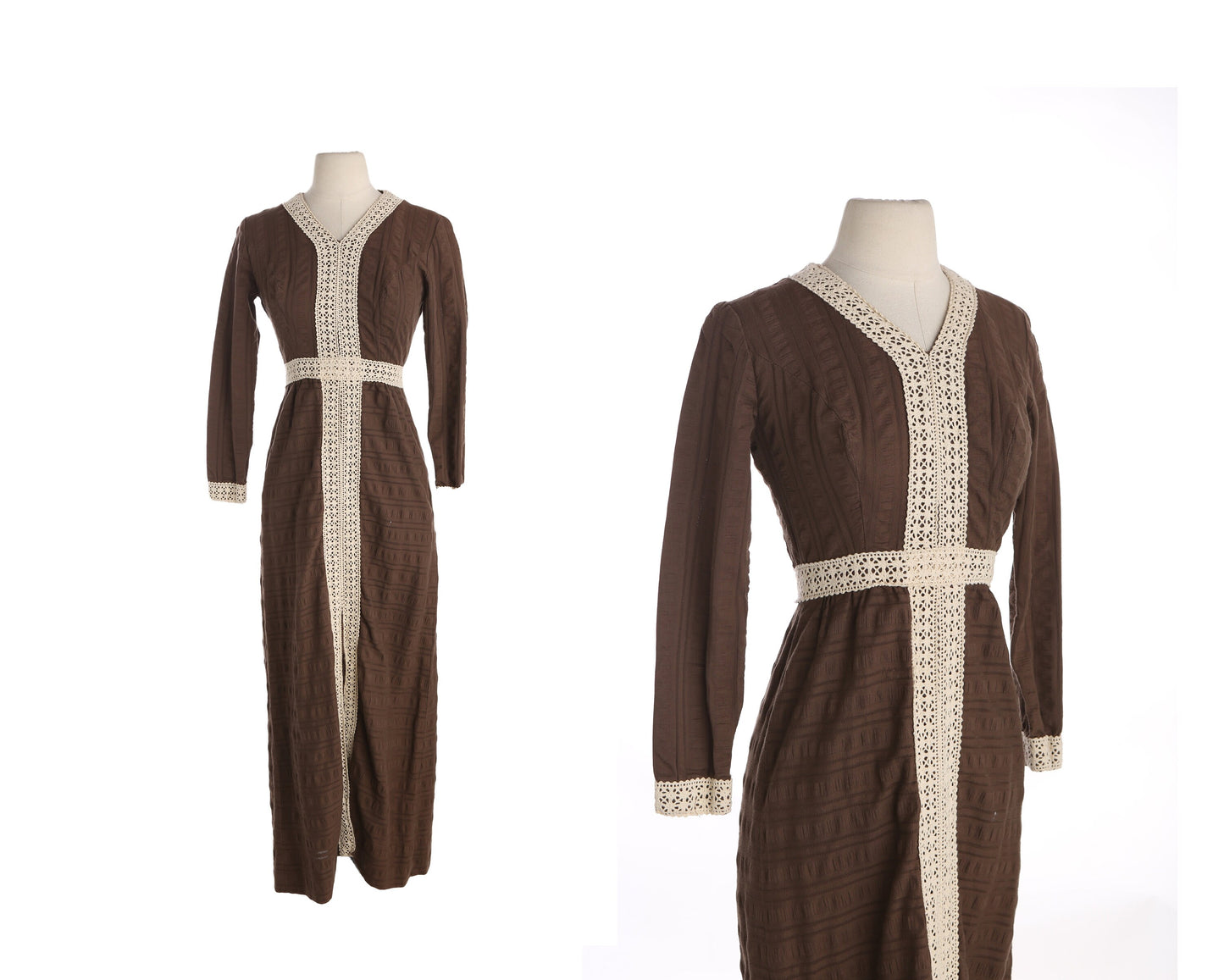 1970s Women Brown Cotton Long Sleeve Dress