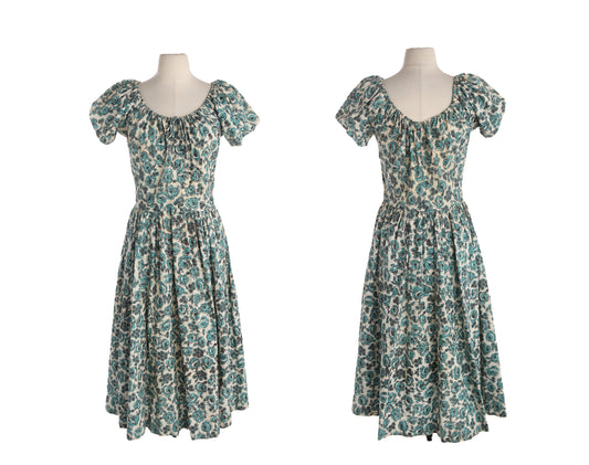 Vintage Women 50s Floral Print Summer Dress