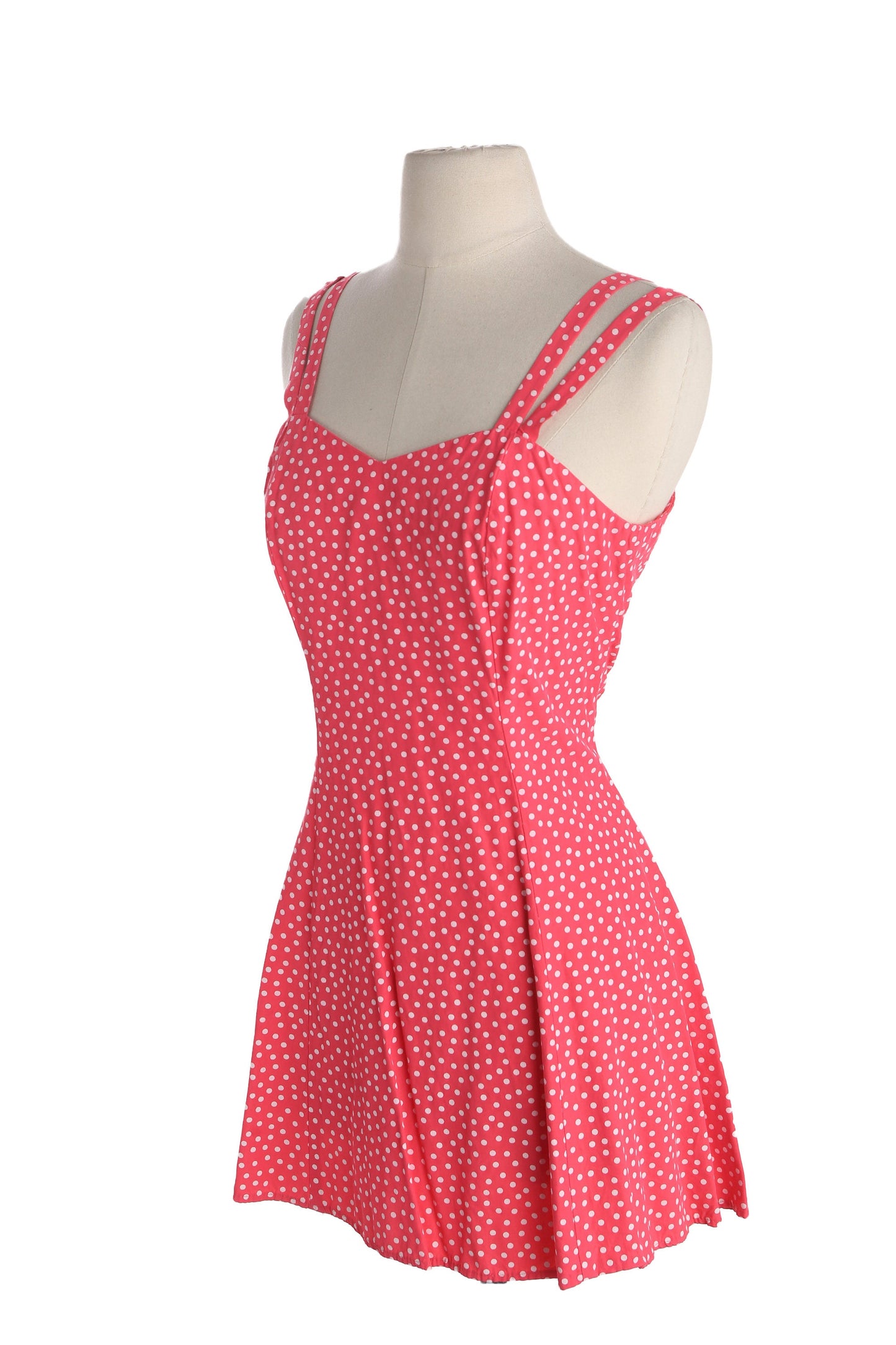 Vintage 90s Pink Summer Strap Polka Dot Dress by Byer Too / Made in USA / Vintage Size 7