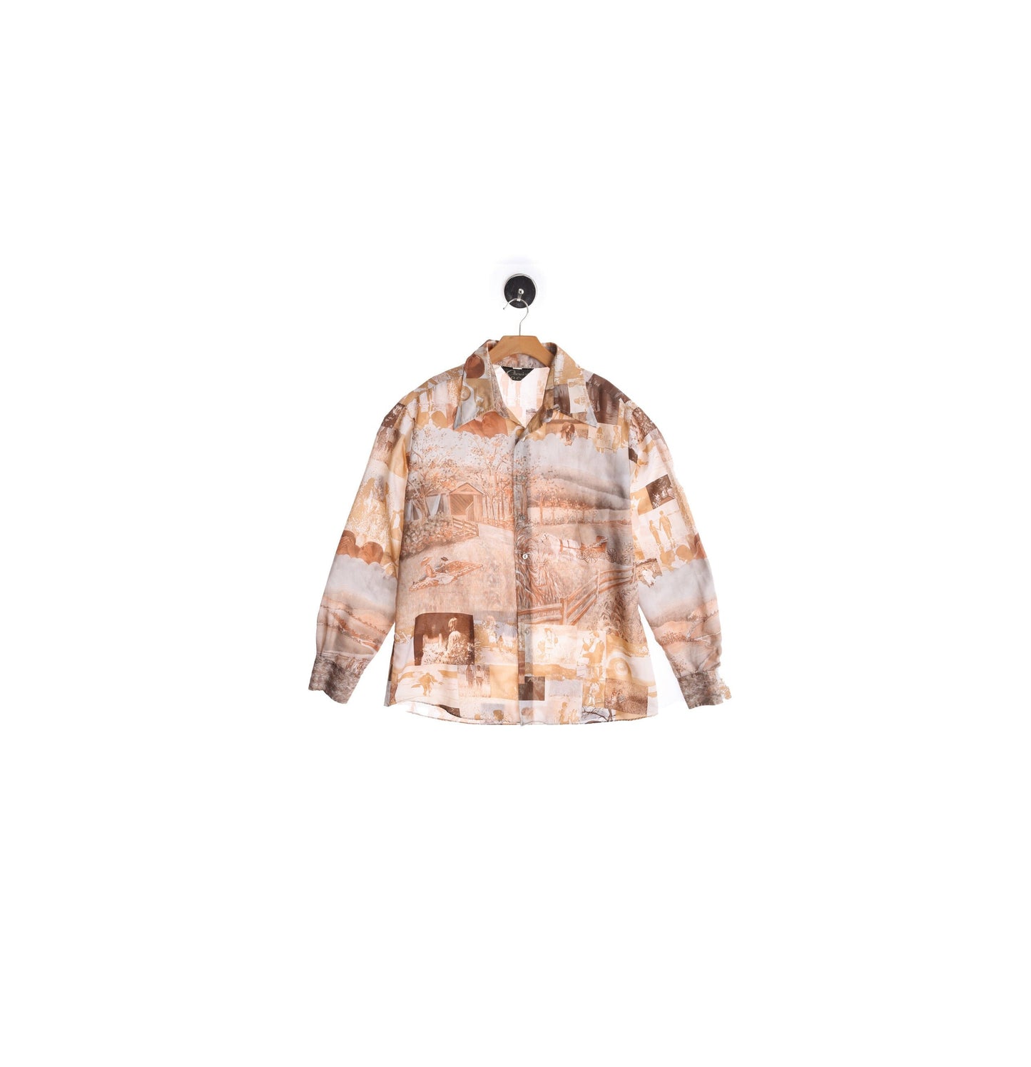 70s Men Button Up Graphic Long Sleeve Shirt