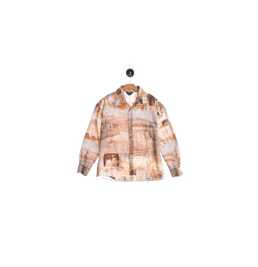70s Men Button Up Graphic Long Sleeve Shirt