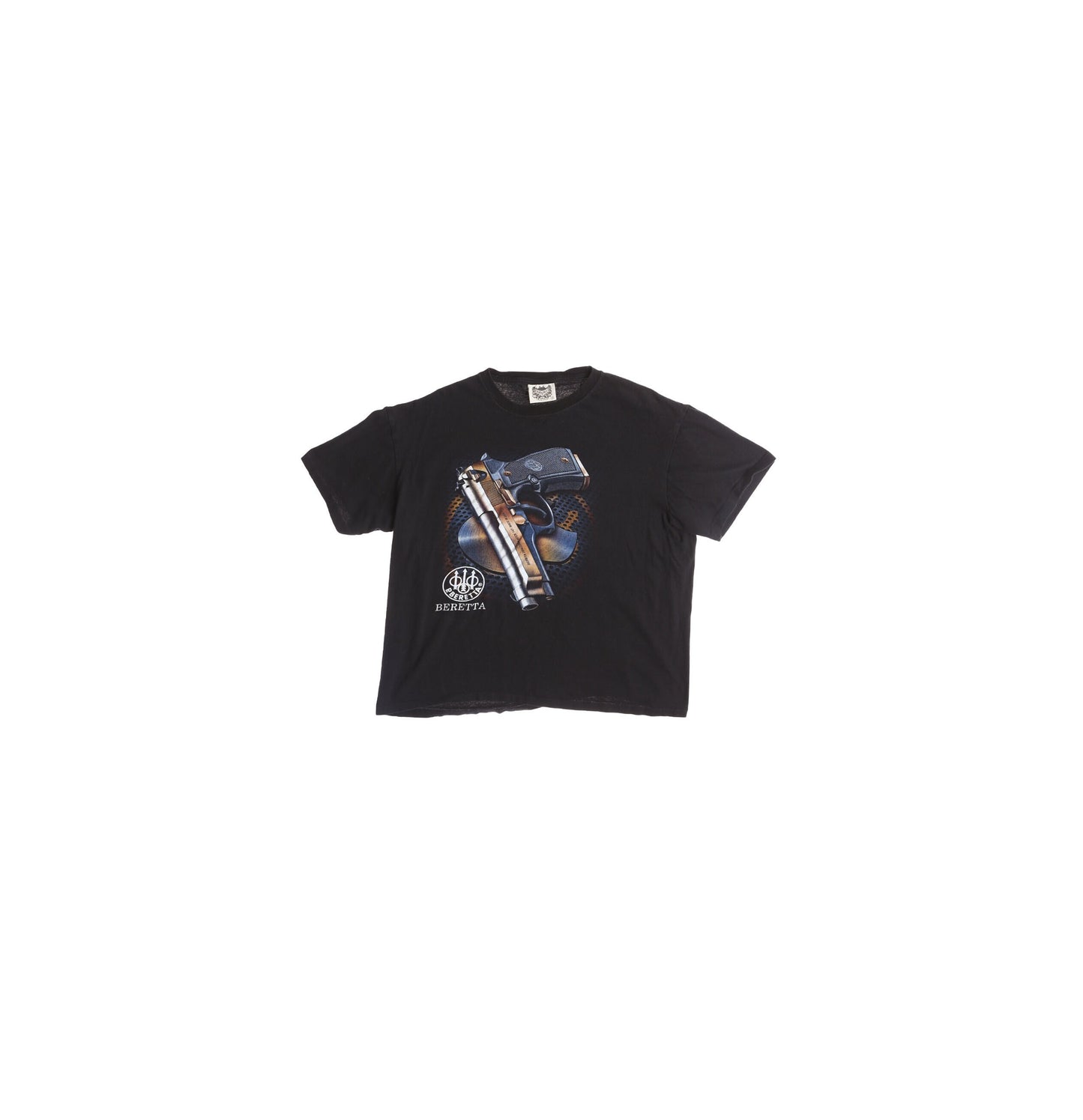 Vintage Black Graphic T-shirt with Beretta Gun Print