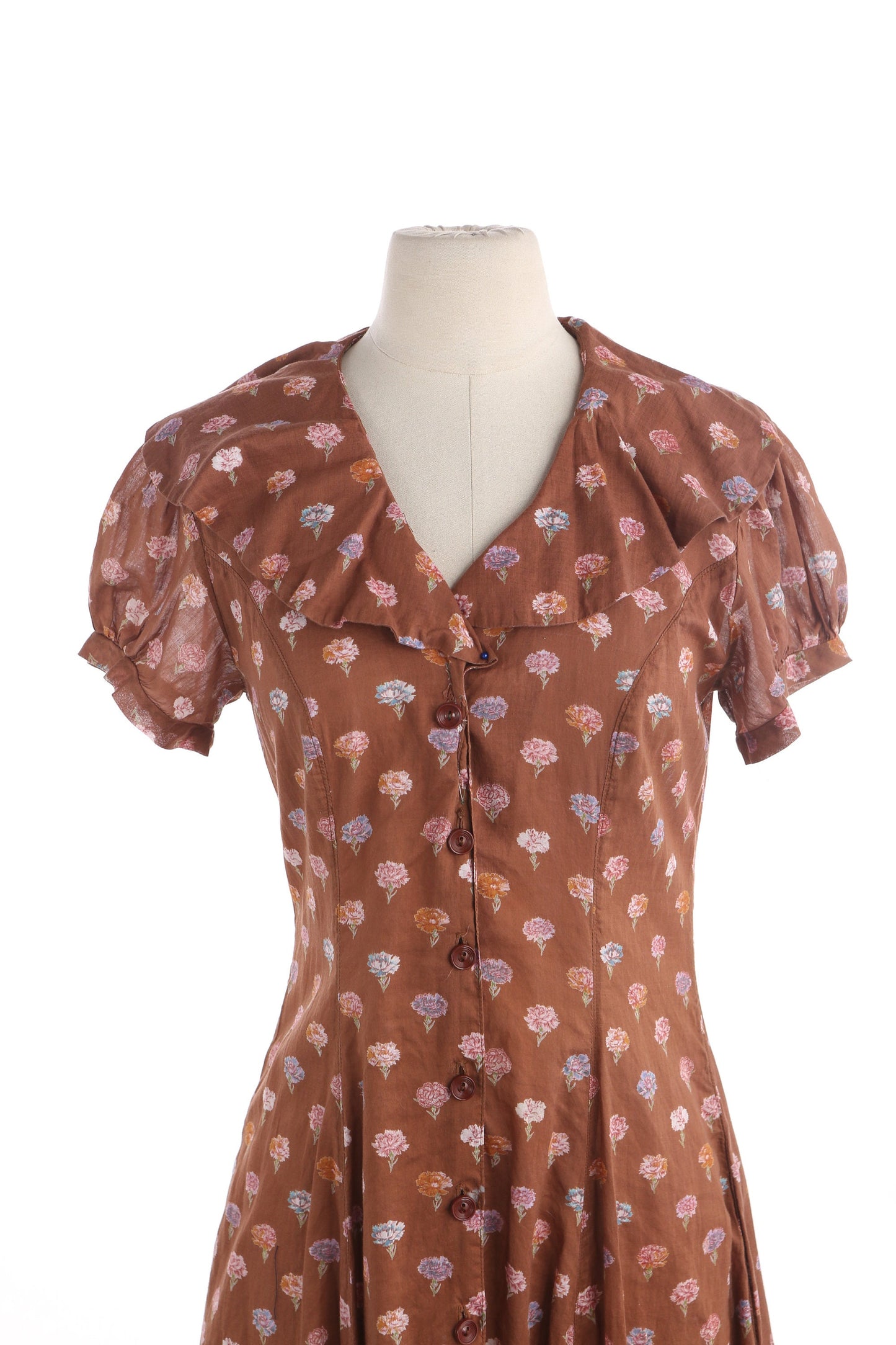 Vintage Brown Floral Print Long Summer Maxi Dress