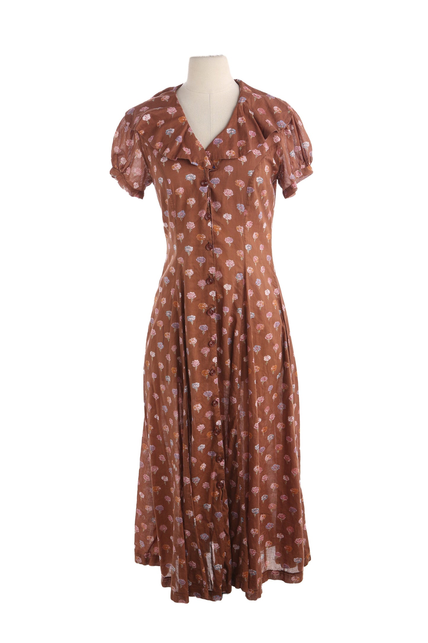 Vintage Brown Floral Print Long Summer Maxi Dress