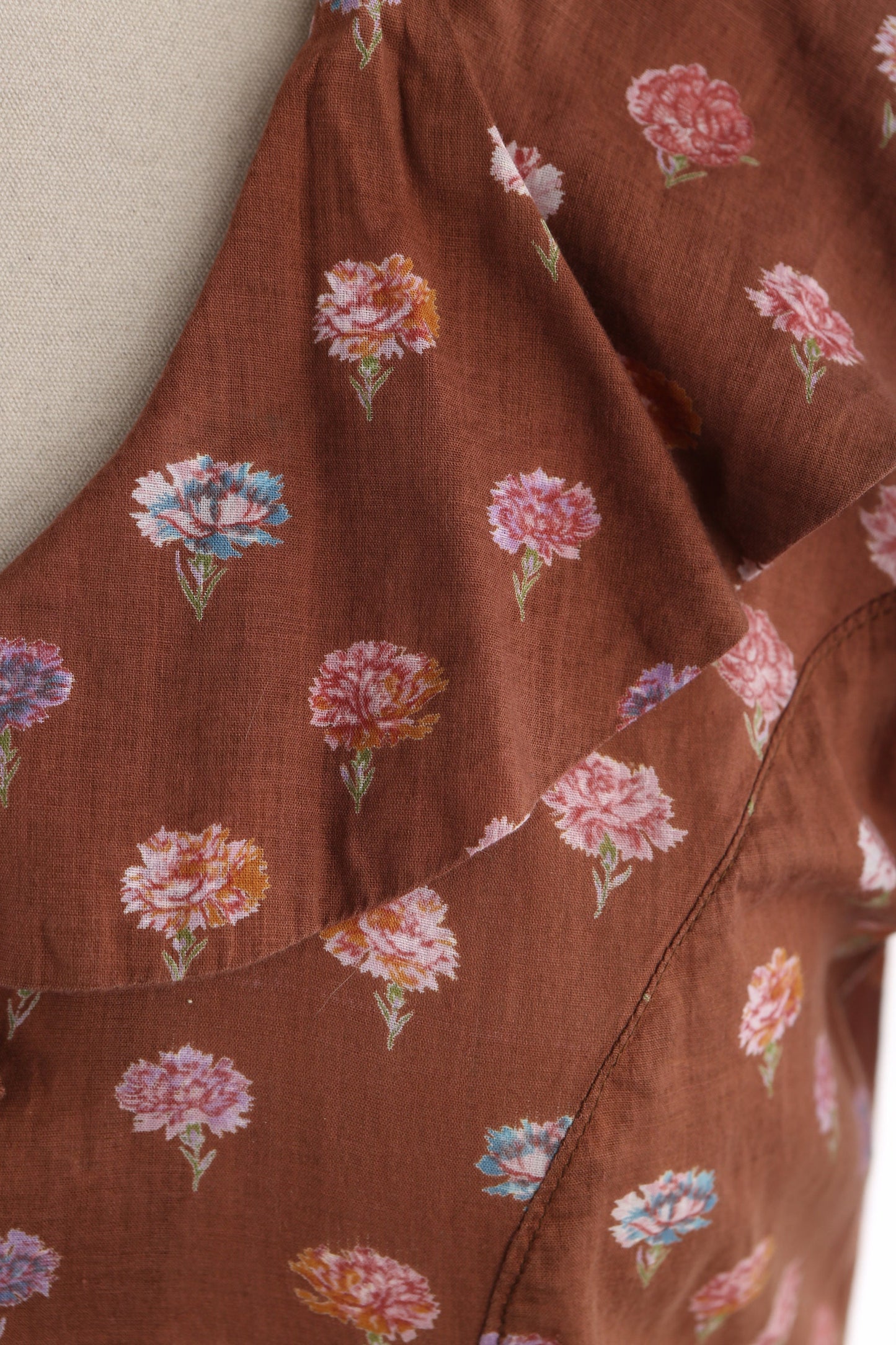 Vintage Brown Floral Print Long Summer Maxi Dress