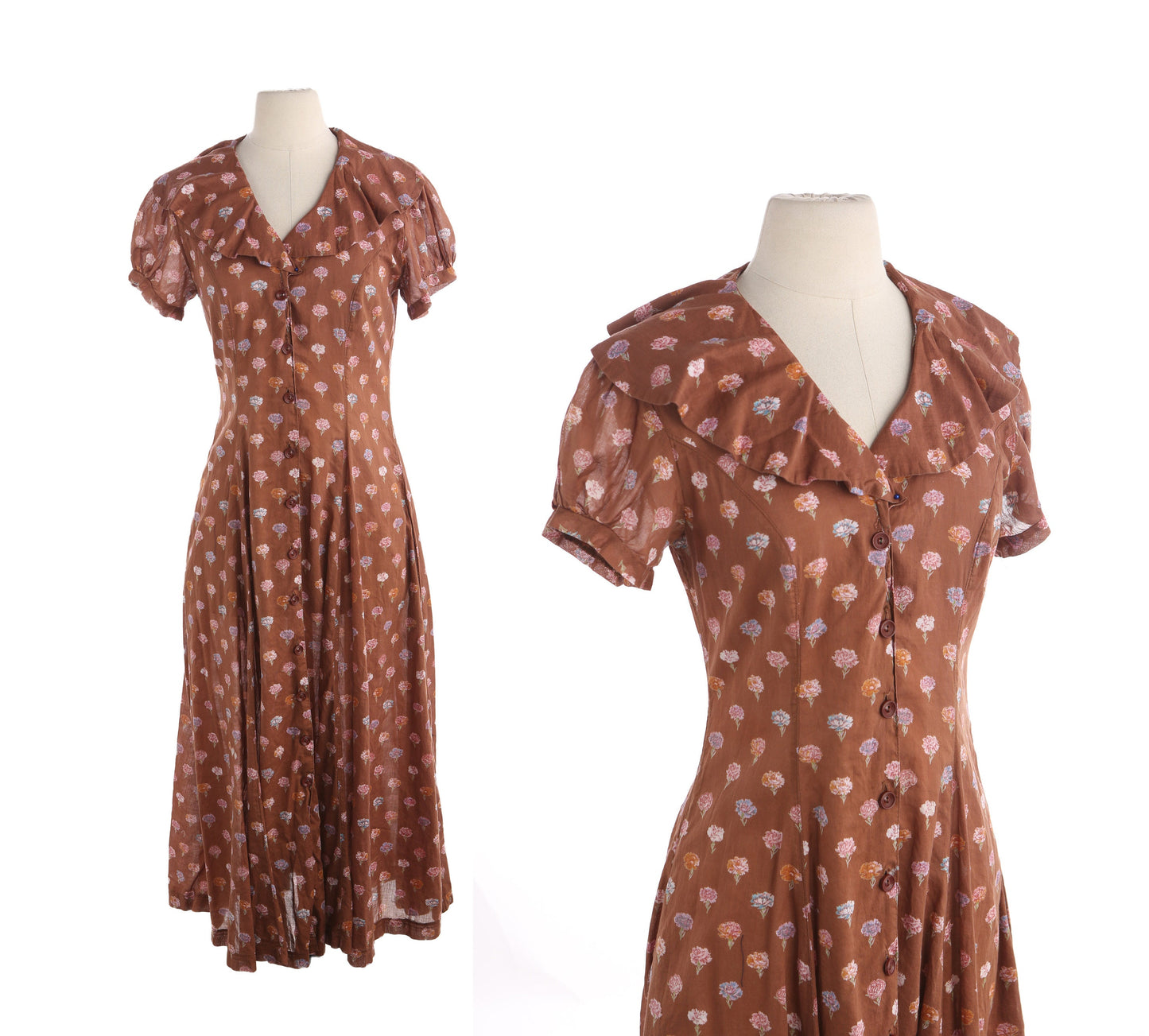 Vintage Brown Floral Print Long Summer Maxi Dress
