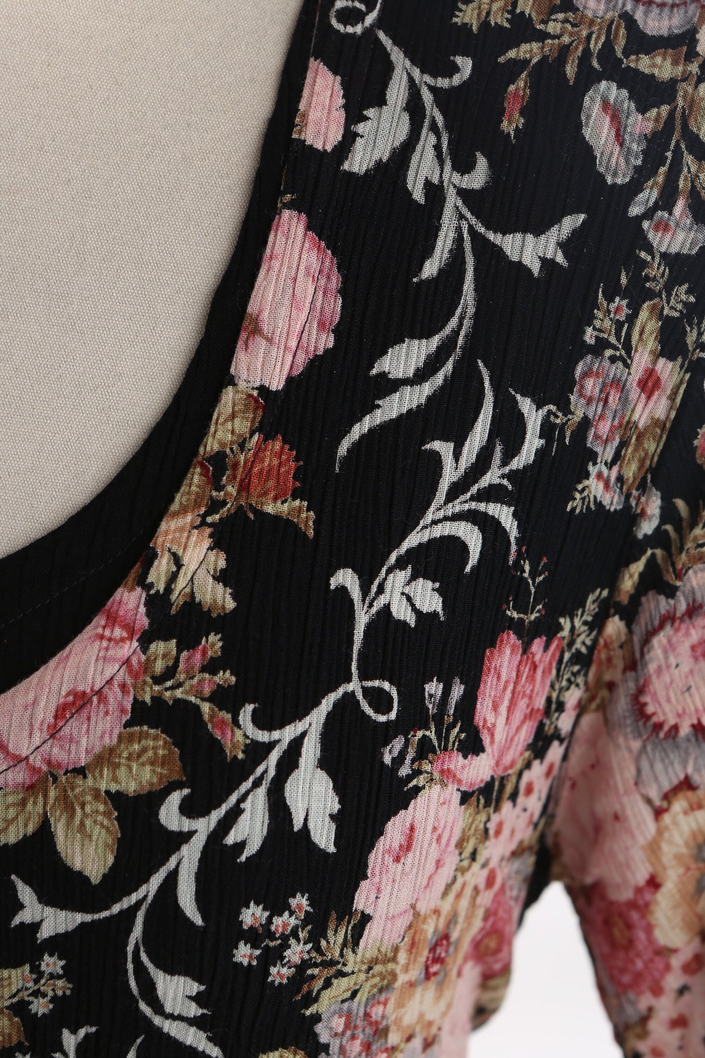 90s Women Black Floral Print Long Rayon Dress by American Angel / Made in India