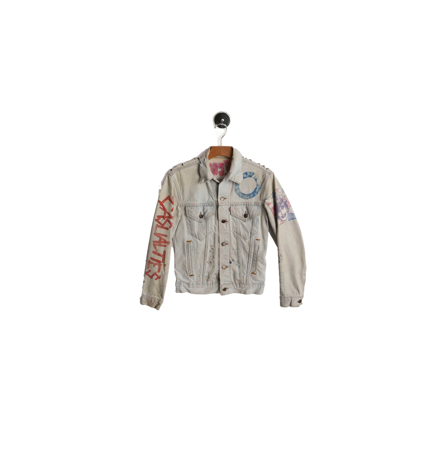 Punk Rock Costume Made Denim Jacket with Studded Back - Hand Painted - Back Patchwork