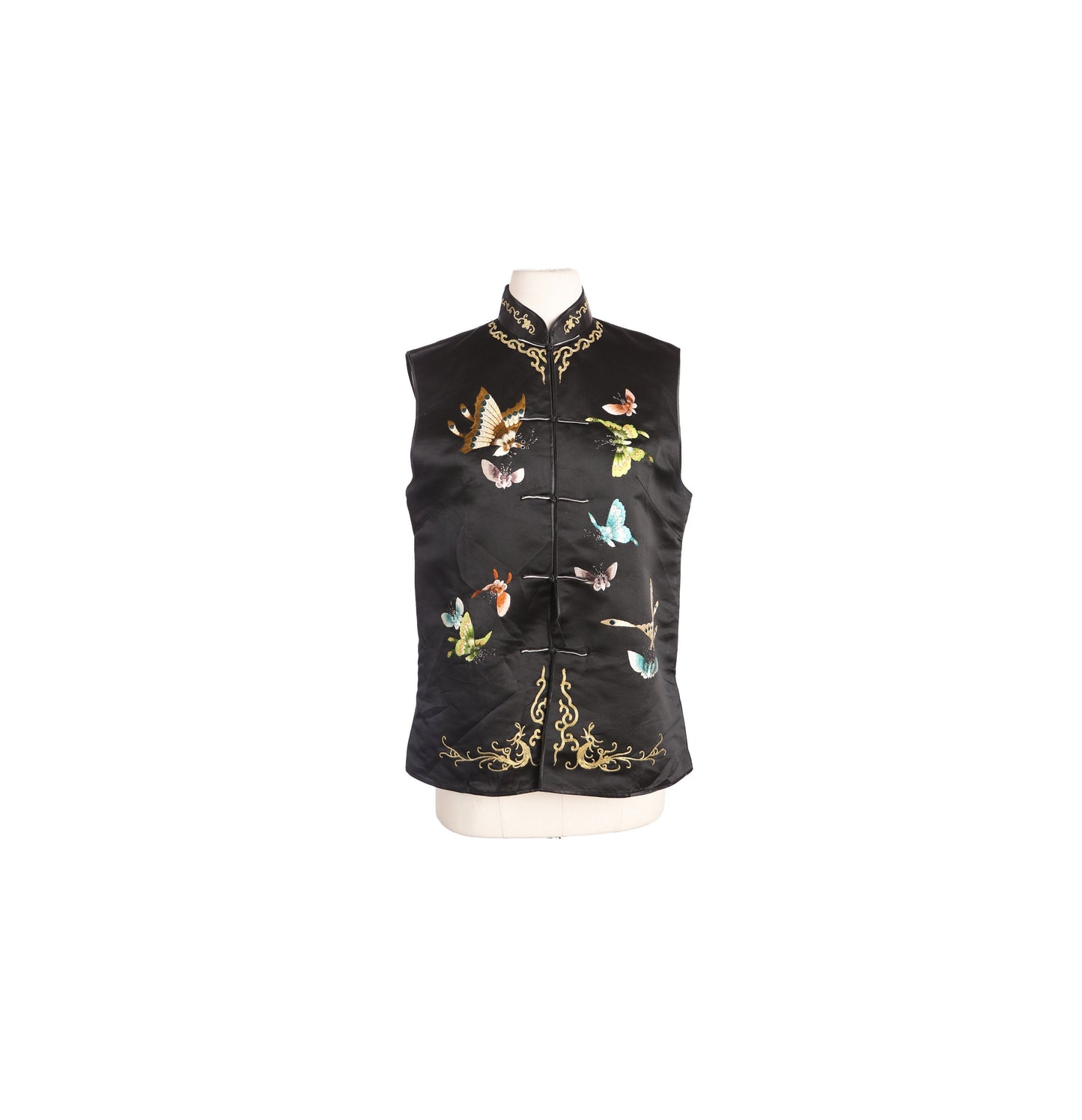 Black Cheongsam Vest with Butterfly Embroidery