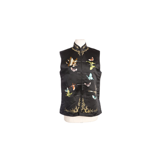Black Cheongsam Vest with Butterfly Embroidery