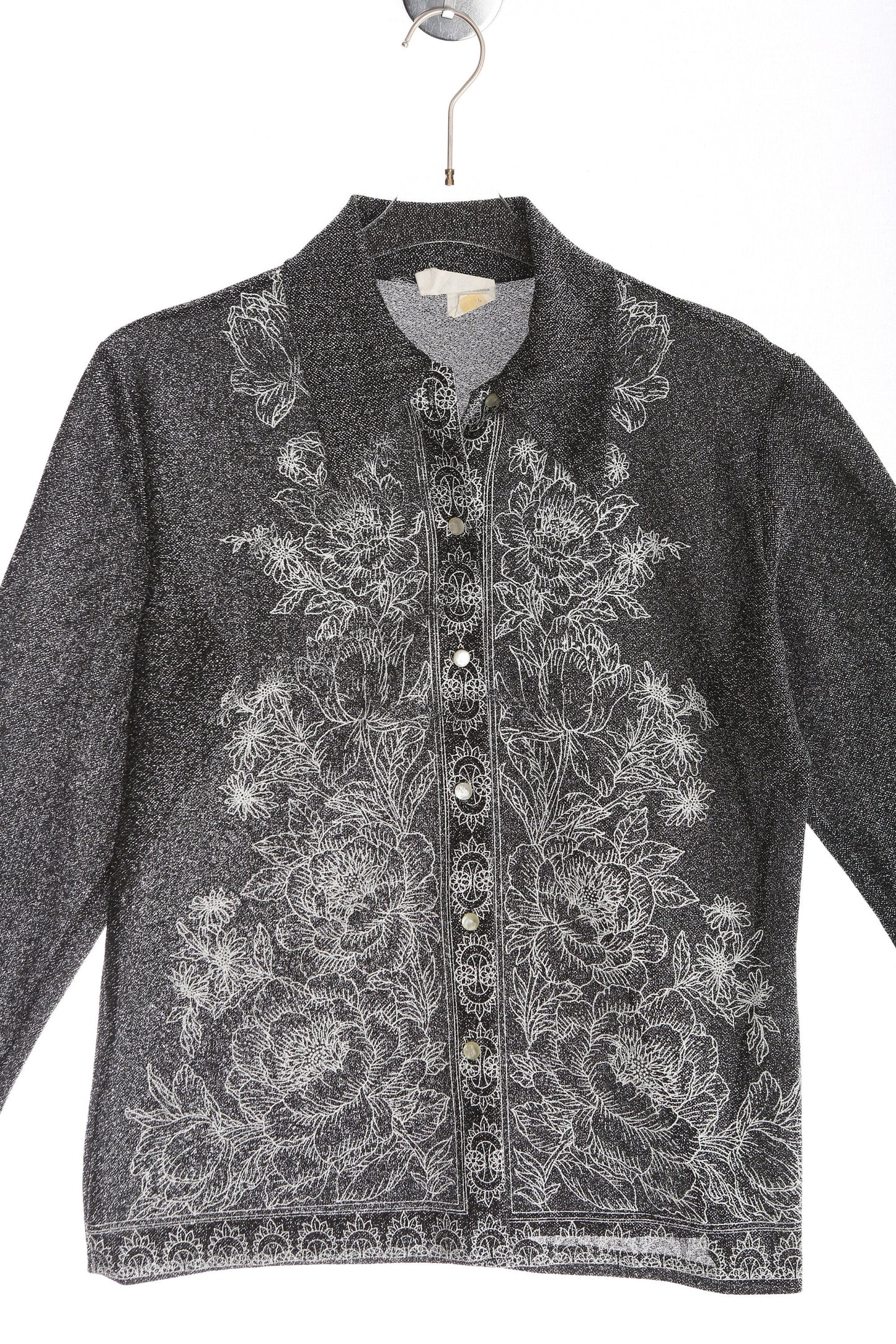 70s Black Polyester Button Up Blouse