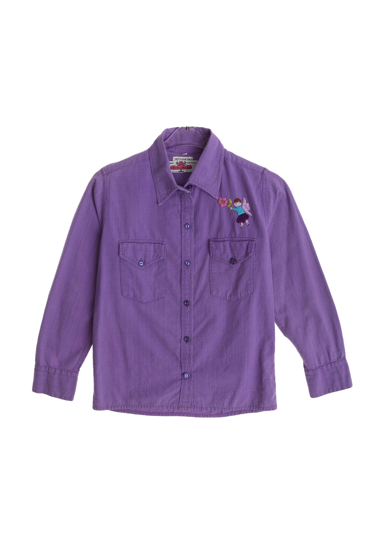 70s Women Purple Cotton Top with Embroidered Details