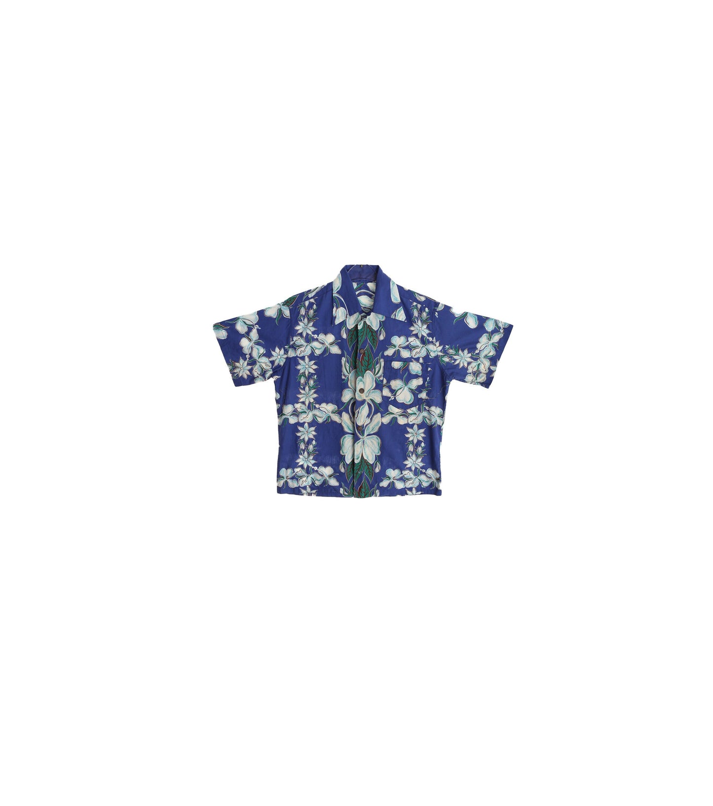 Vintage Men's Blue Hawaiian Shirt with Wooden Buttons / Estimated Era: 50s - 60s