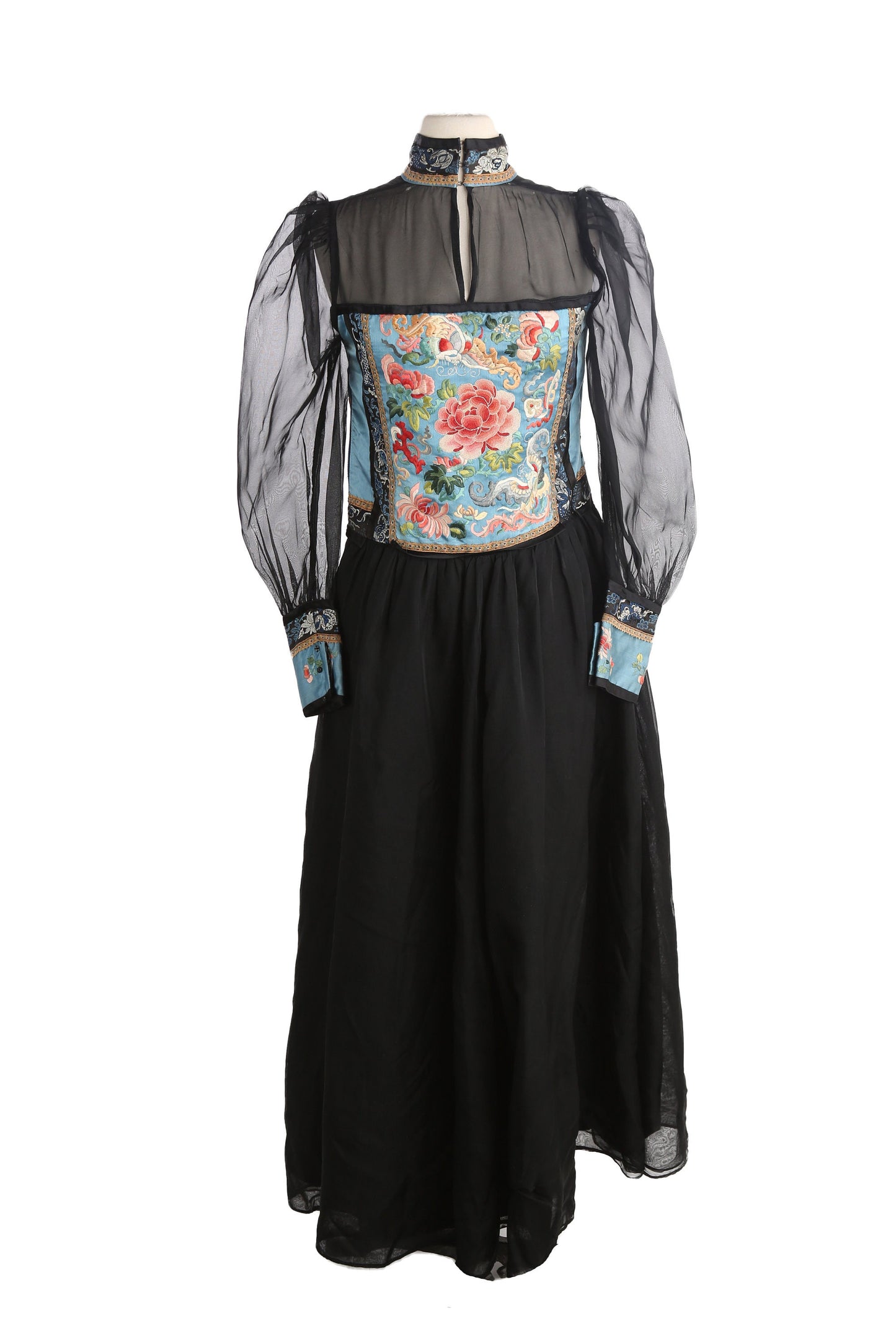 Vintage women Black Embroidered Evening Dress