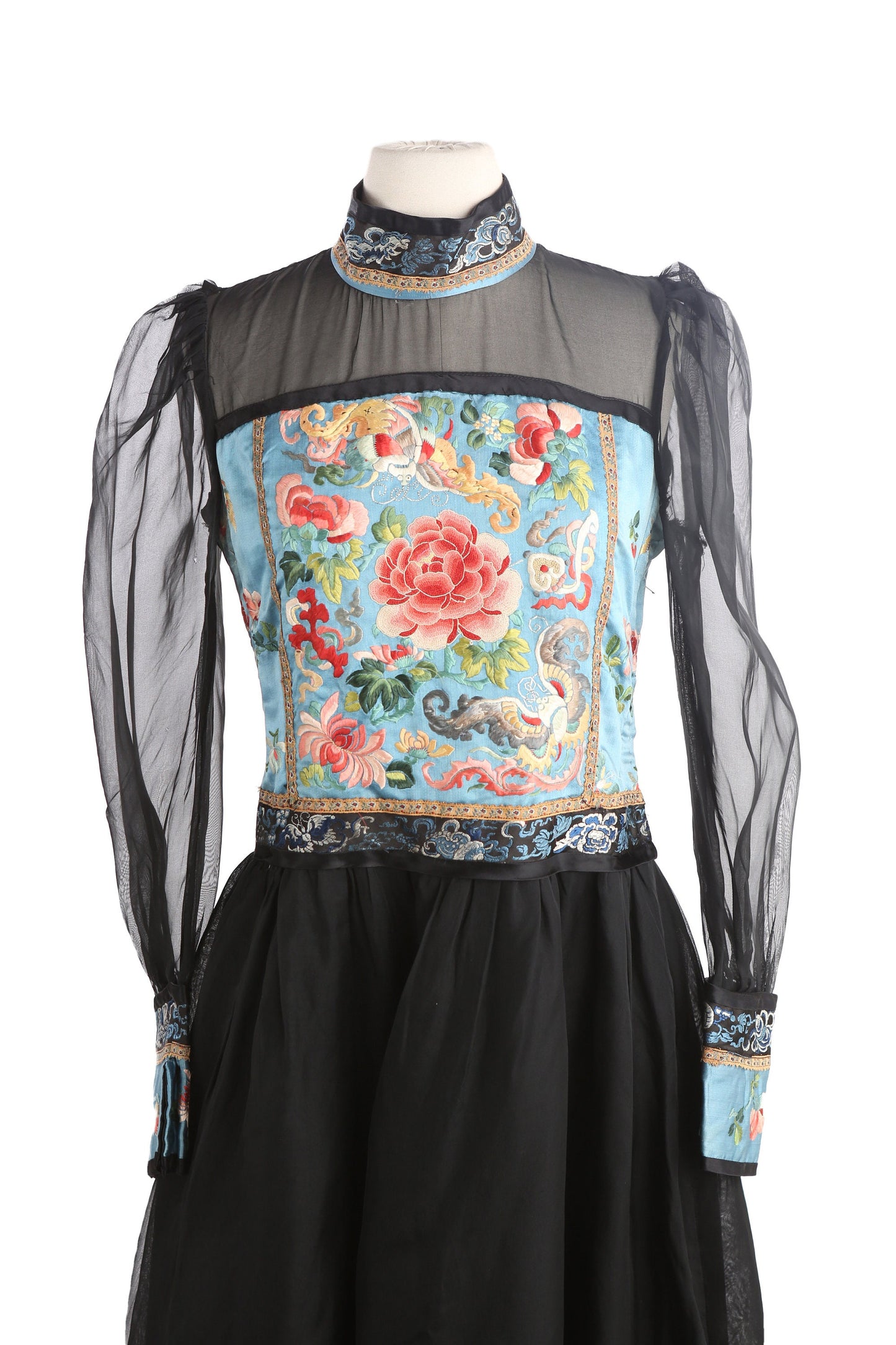 Vintage women Black Embroidered Evening Dress