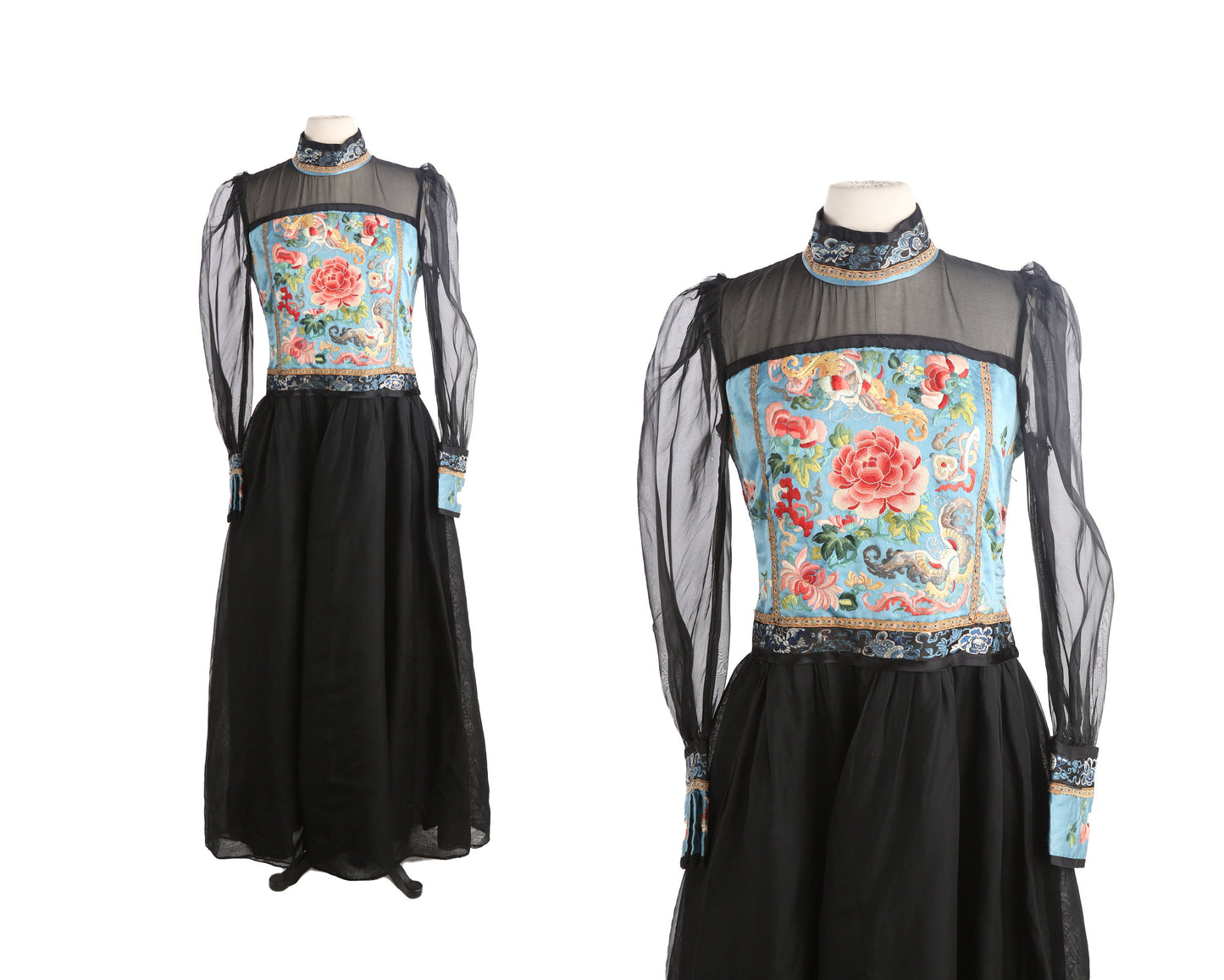 Vintage women Black Embroidered Evening Dress