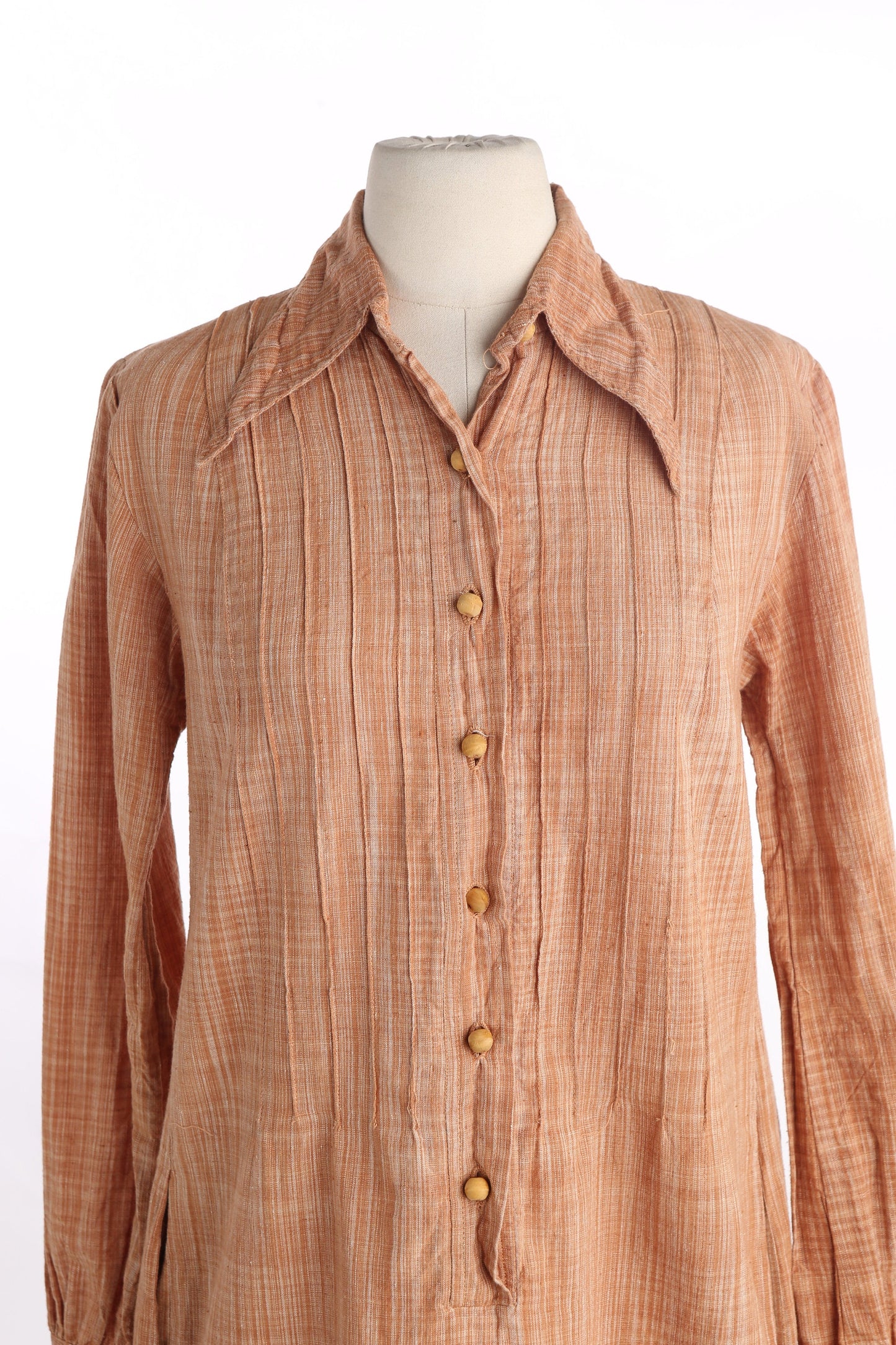 Vintage Women 70s Cotton Collared Dress / Made in India