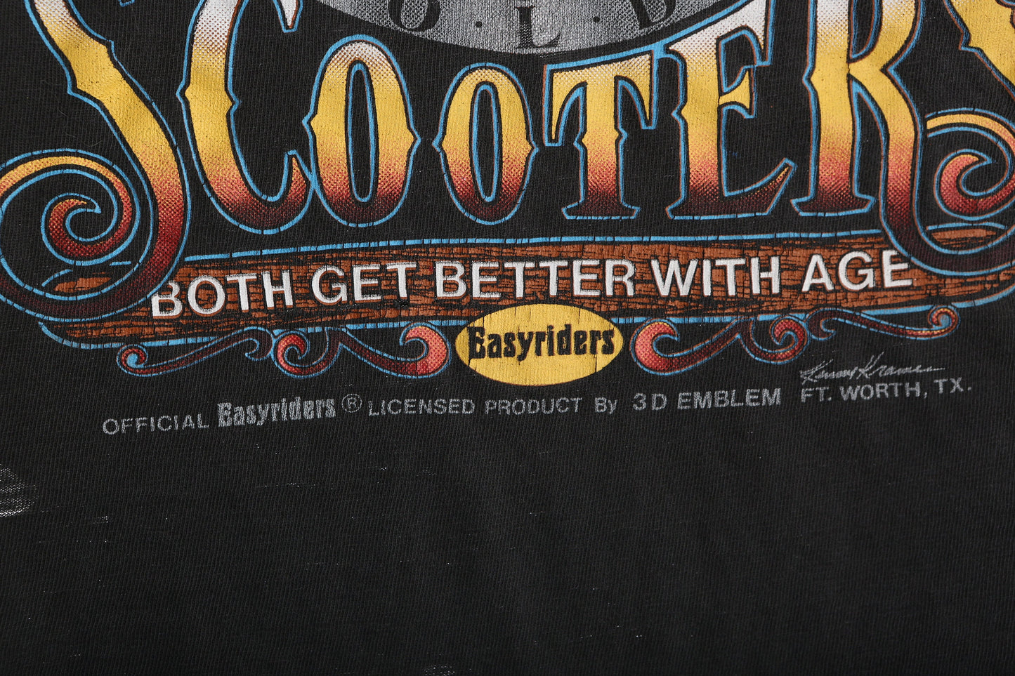 Vintage Biker Black Cropped T-shirt / Good Whiskey Scooters / Easyriders / Distressed