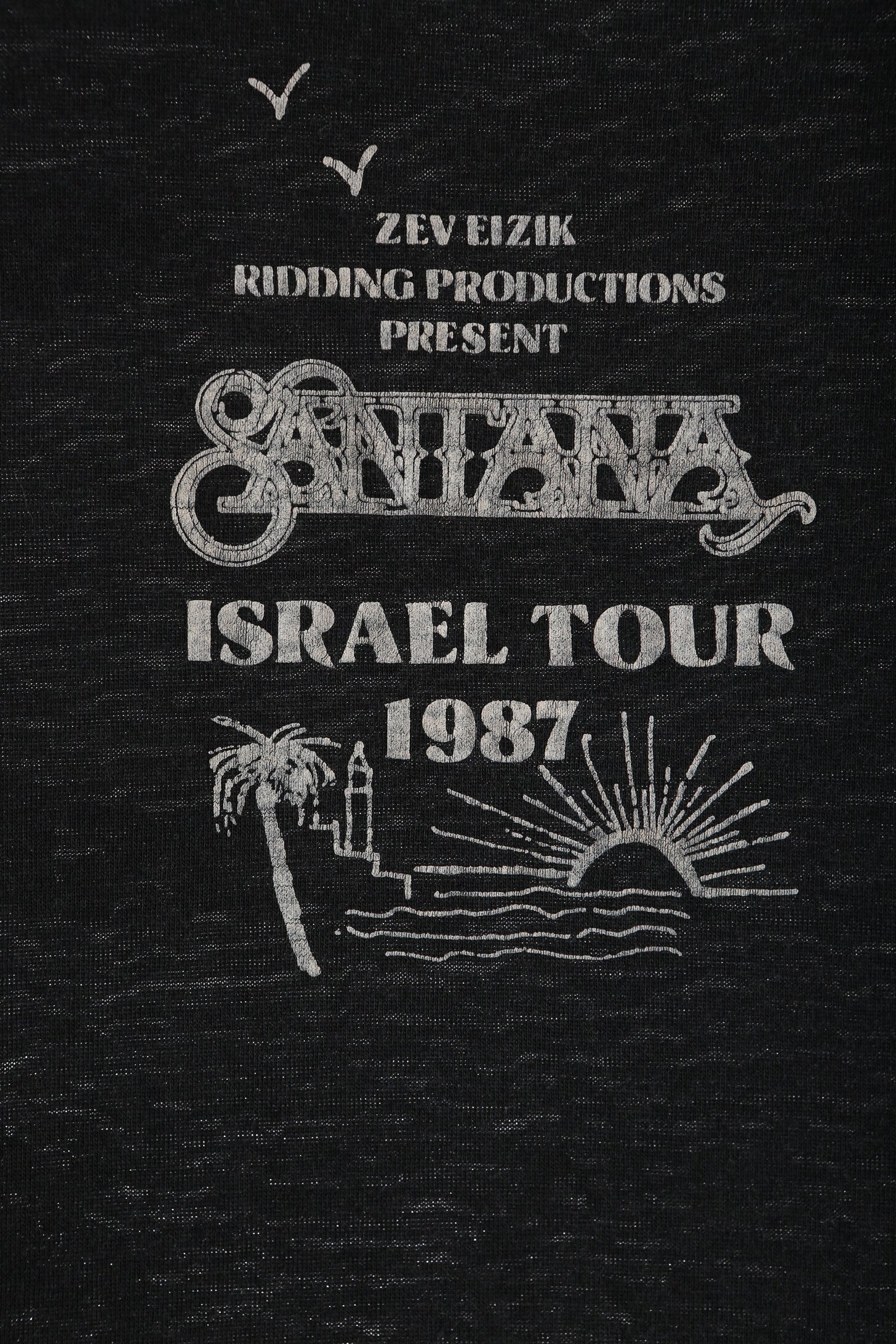 Vintage Black Polo Shirt with Rare Carlos Santana Israel Tour 1987