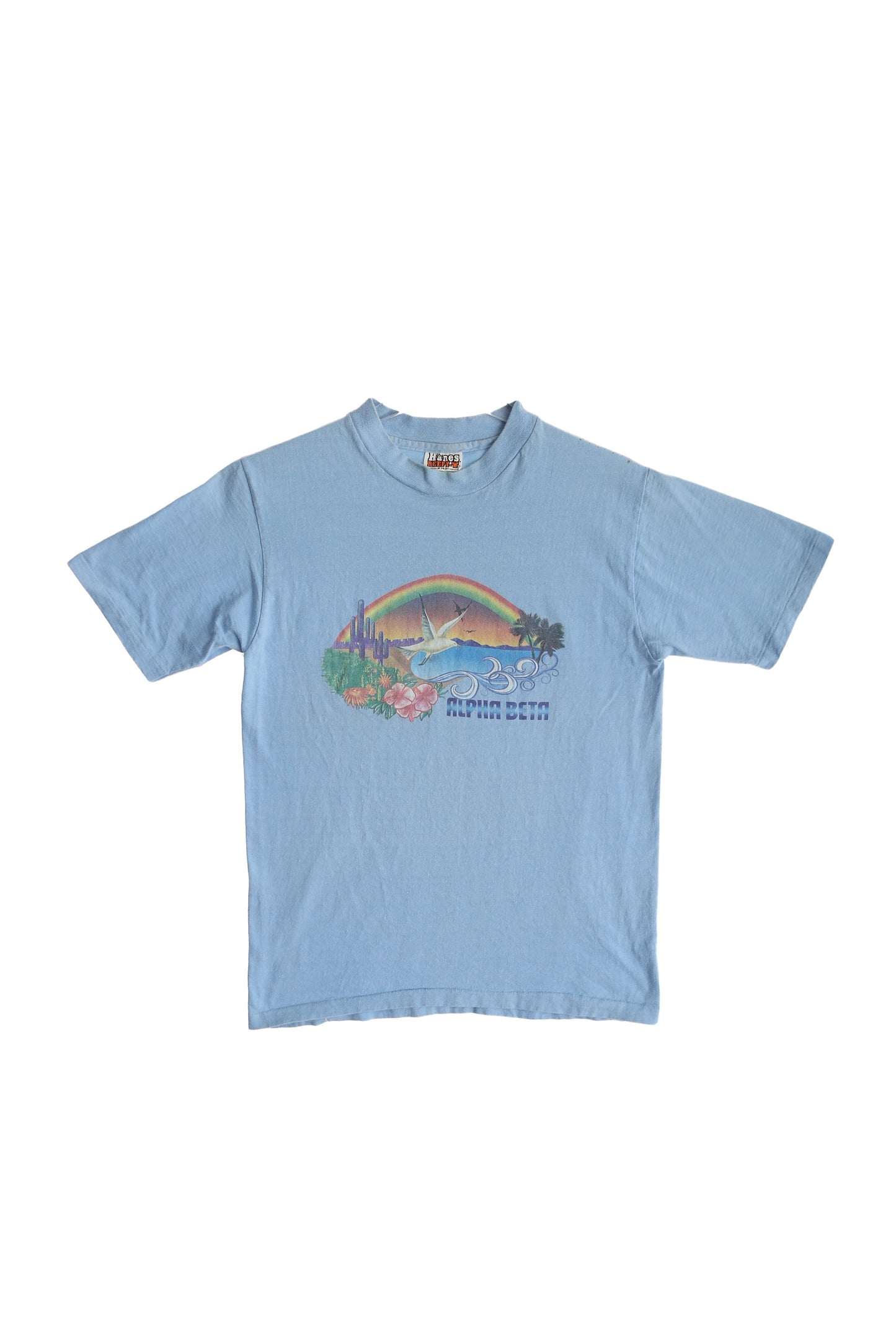 Vintage Hanes Blue Graphic T-shirt / Alpha Beta Beach Print