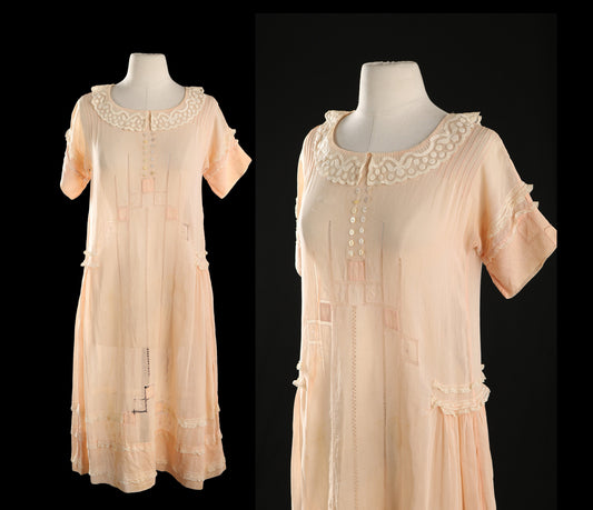 Vintage Women 1930s Peach Summer Dress