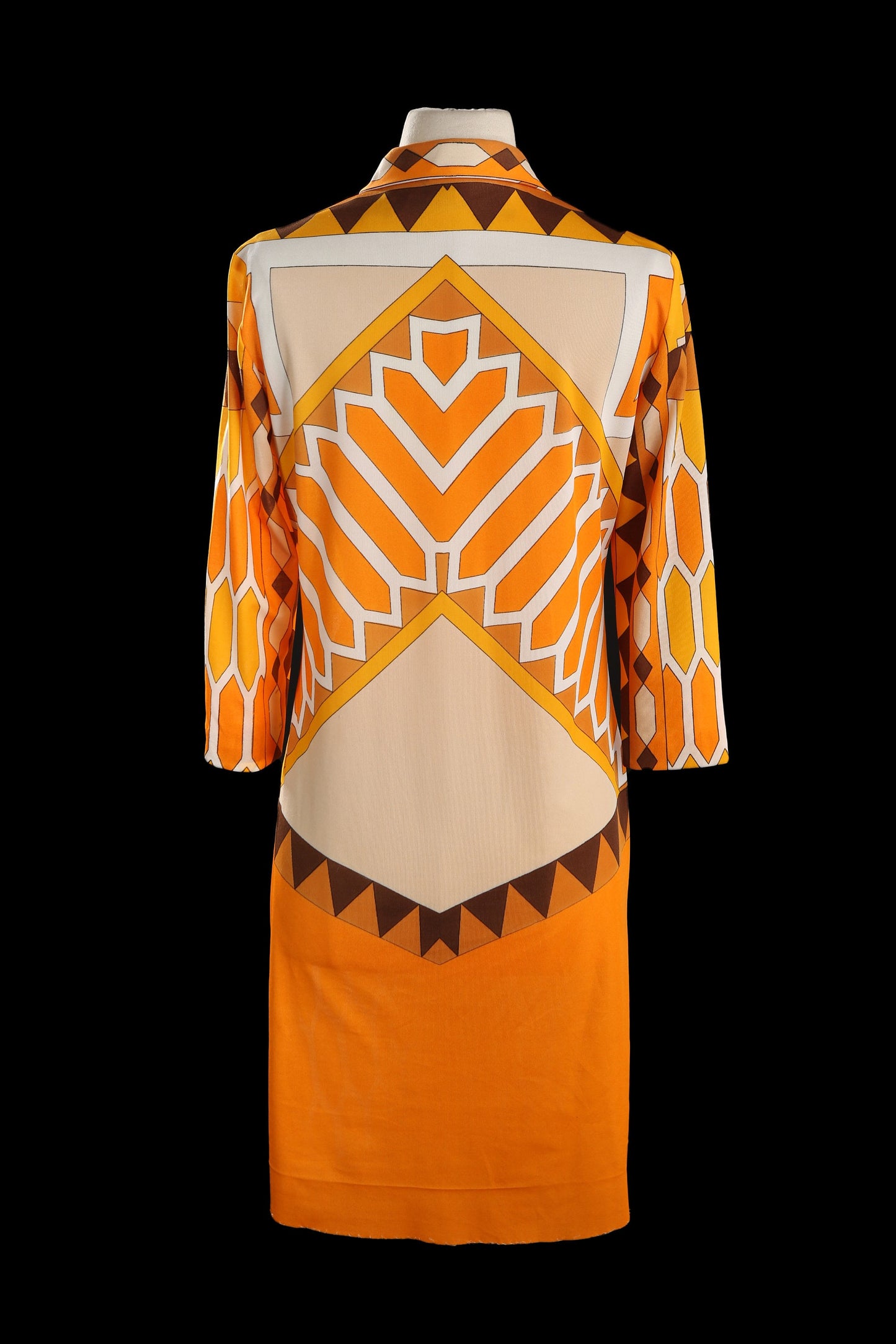 1970s Women Orange Geometric Print Casual Dress by I.MAGNIN & Co.