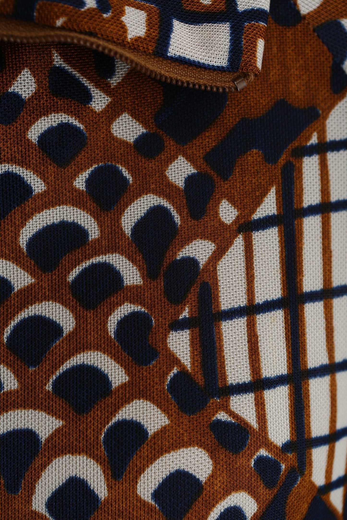 70s Brown Poly Dress with Front Zipper Closure