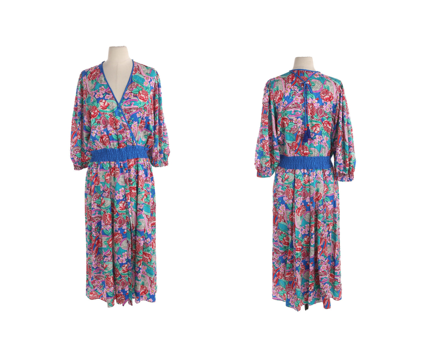 Vintage Women Floral Print Silk Dress by Diane Fus / Era 80s - 90s
