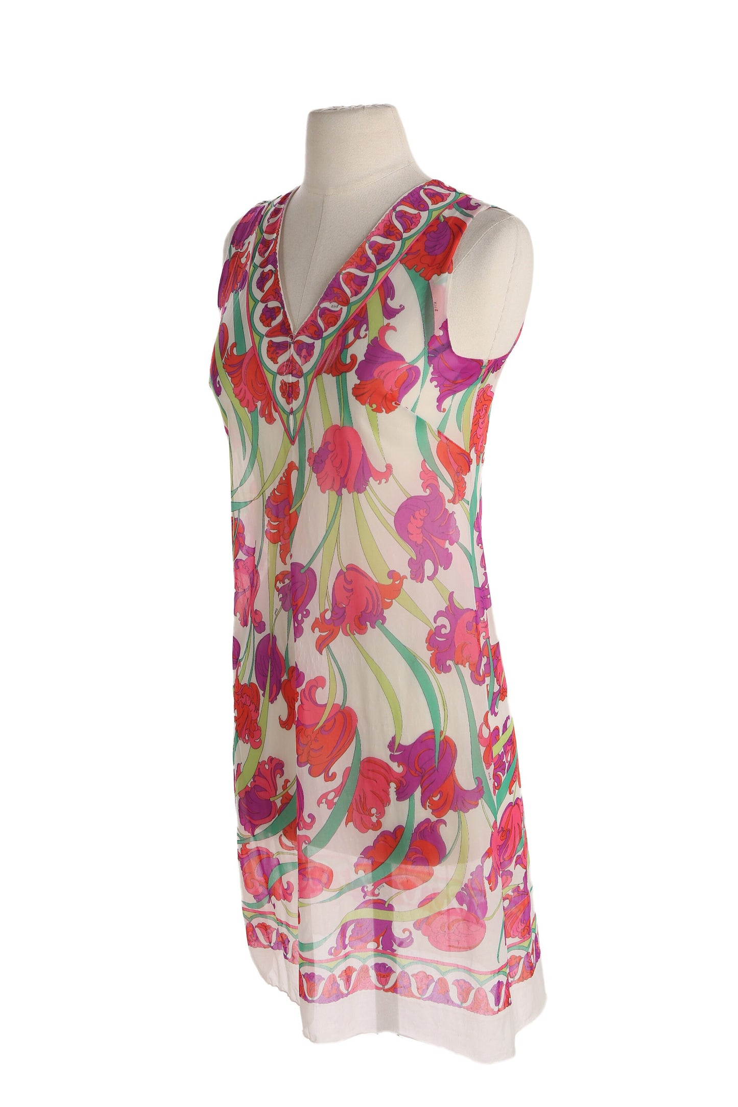 Vintage Emilion Pucci Floral Print Poly Summer Dress