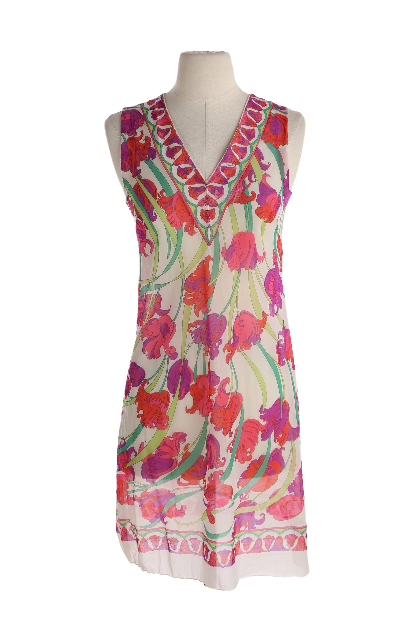 Vintage Emilion Pucci Floral Print Poly Summer Dress