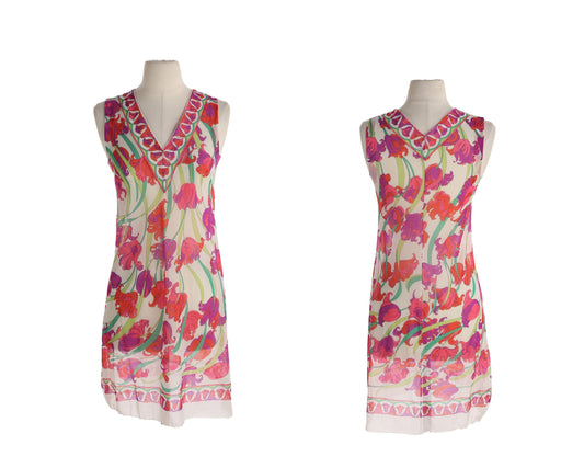 Vintage Emilion Pucci Floral Print Poly Summer Dress