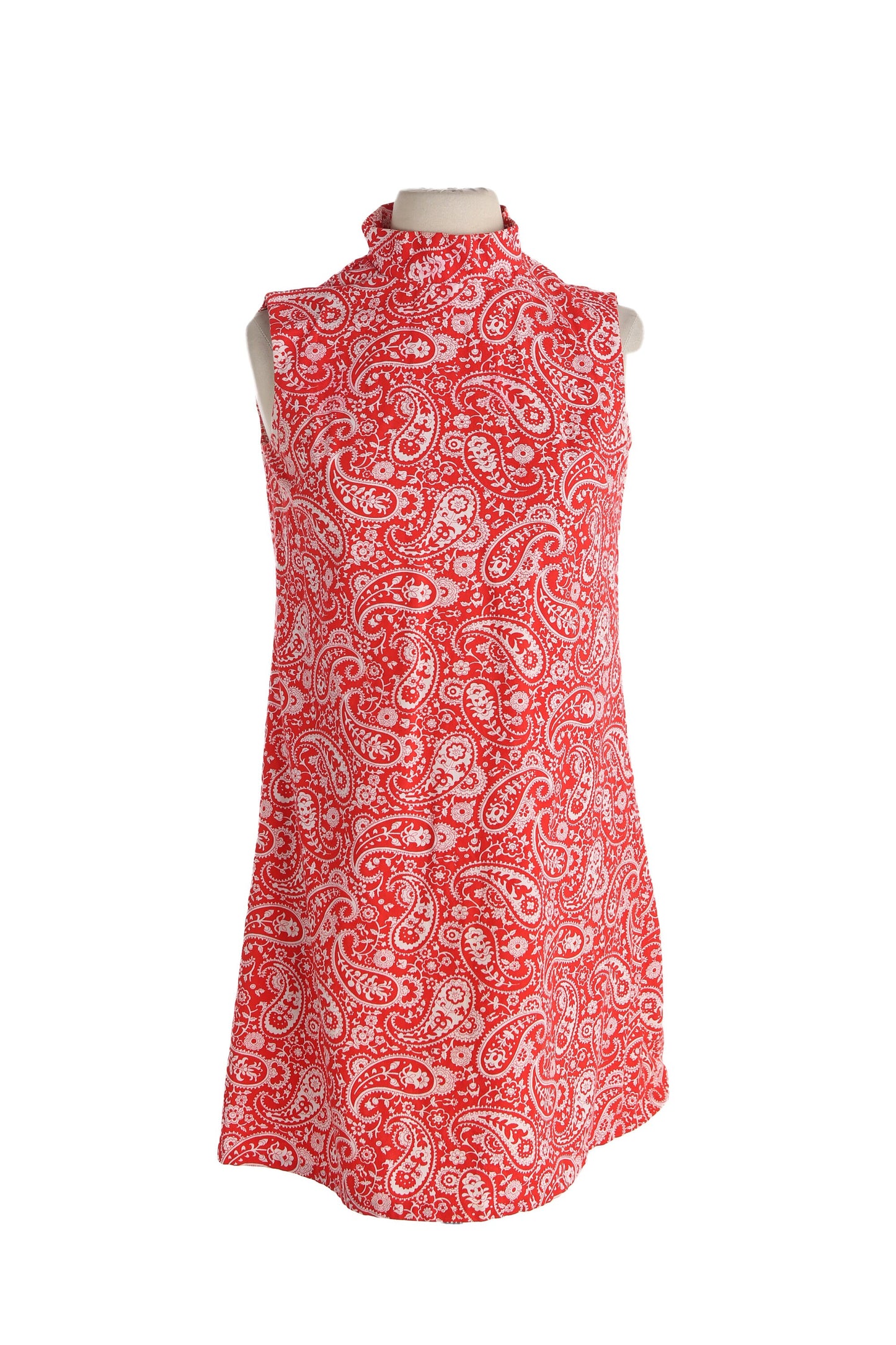 1970s Red Paisley Mod Dress / Sleeveless / Casual - Summer