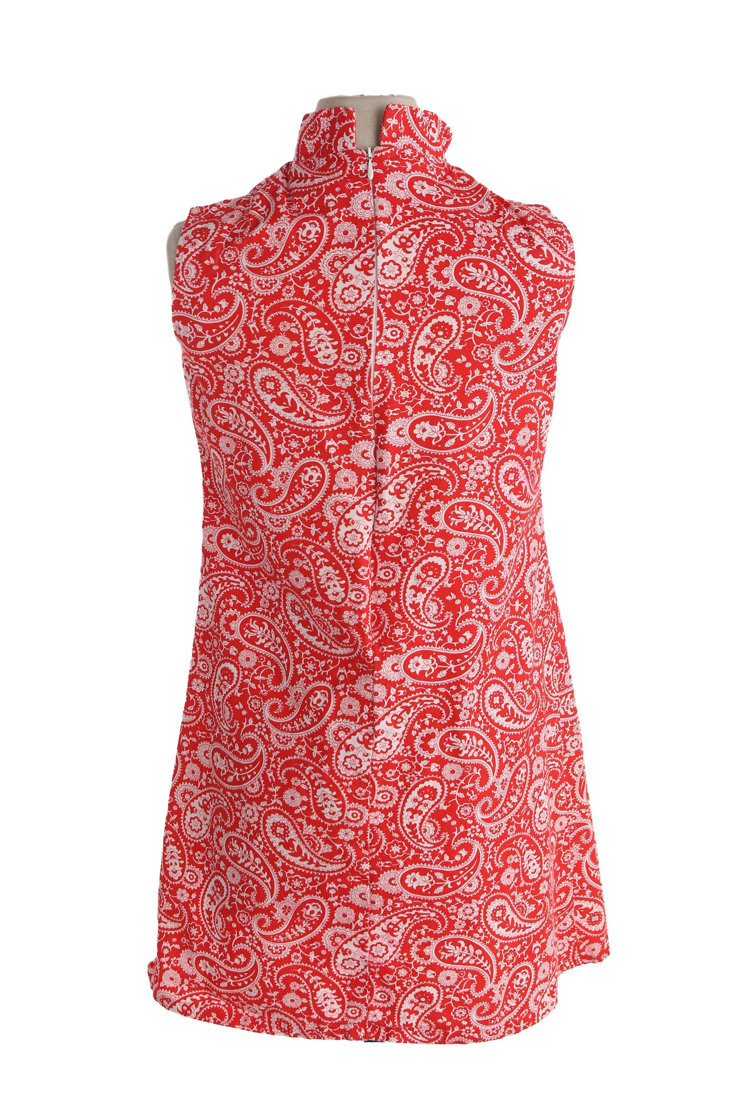 1970s Red Paisley Mod Dress / Sleeveless / Casual - Summer