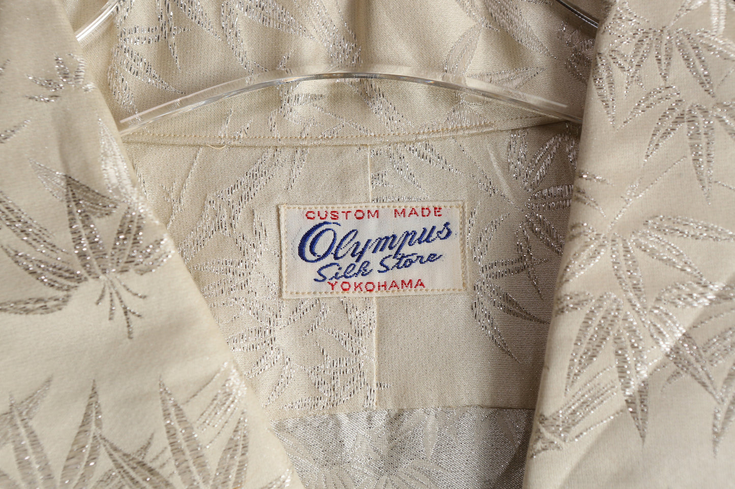 Vintage Costume Made Men's White Metallic Embroidered Shirt by Olympus Silk Store Japan