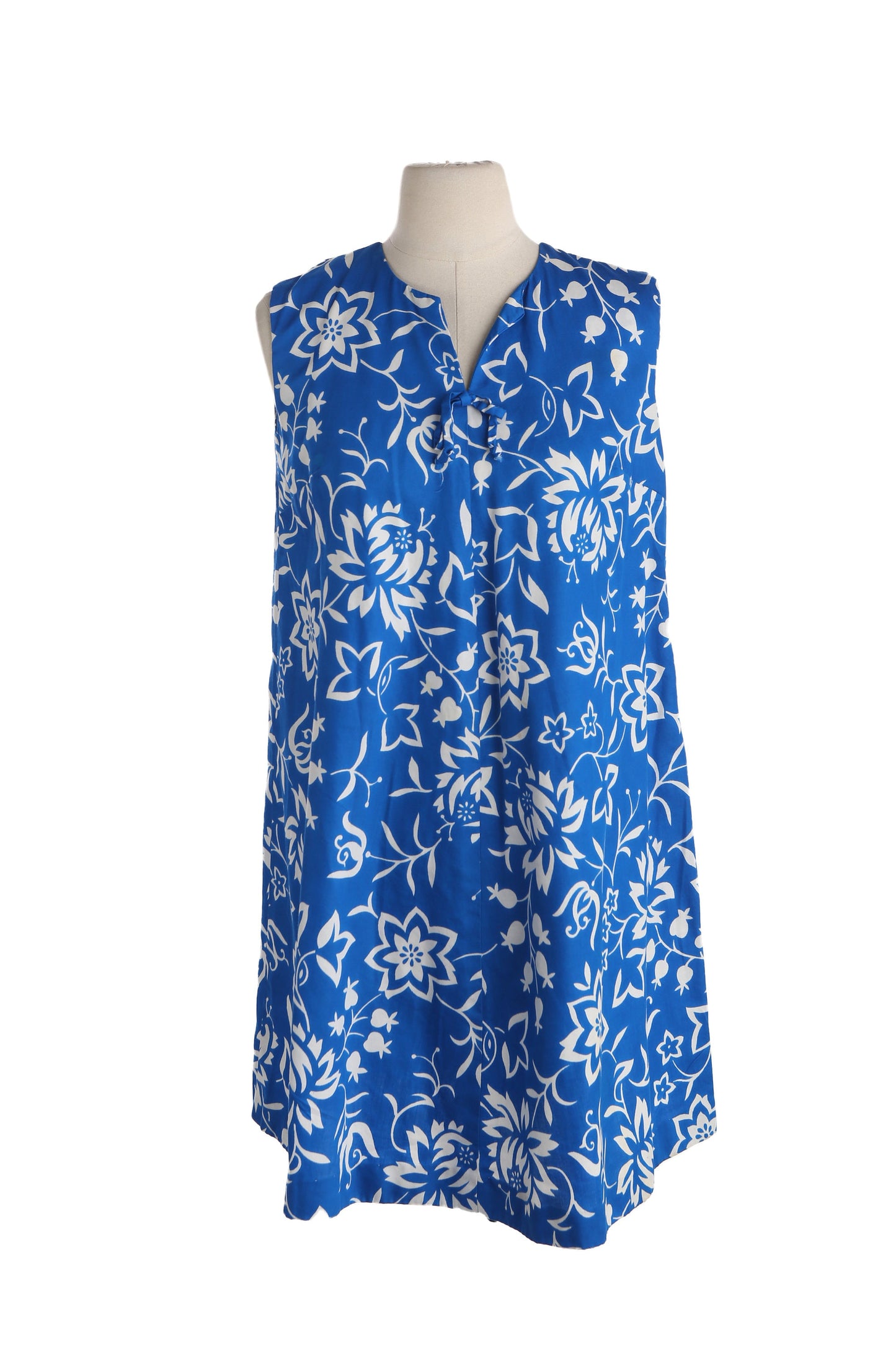 Vintage Blue Floral Print Sleeveless Hawaiian Dress / Made in Hawaii by Hawaiian Paradise