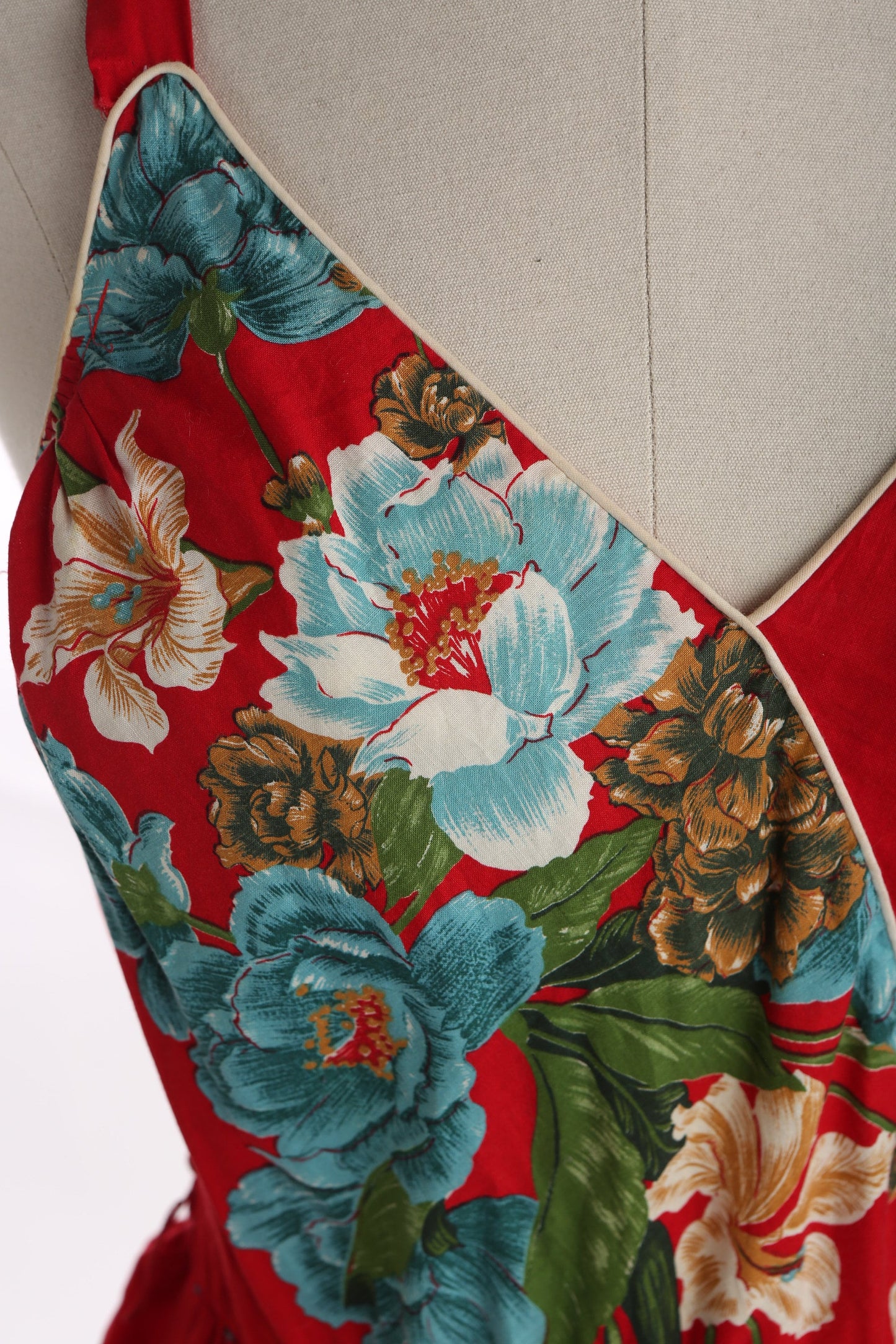 1970s Women red Floral Print Summer Dress