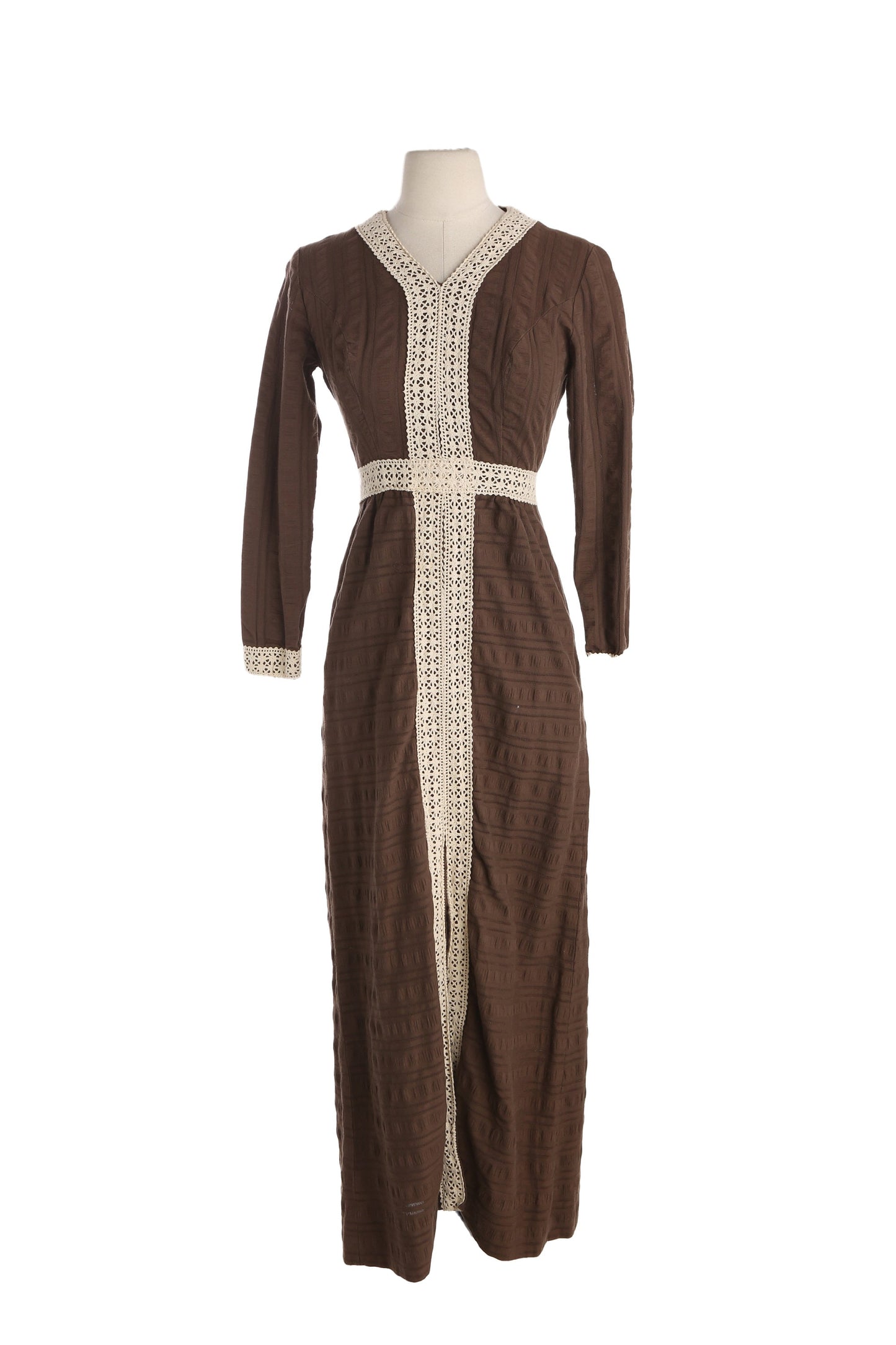 1970s Women Brown Cotton Long Sleeve Dress