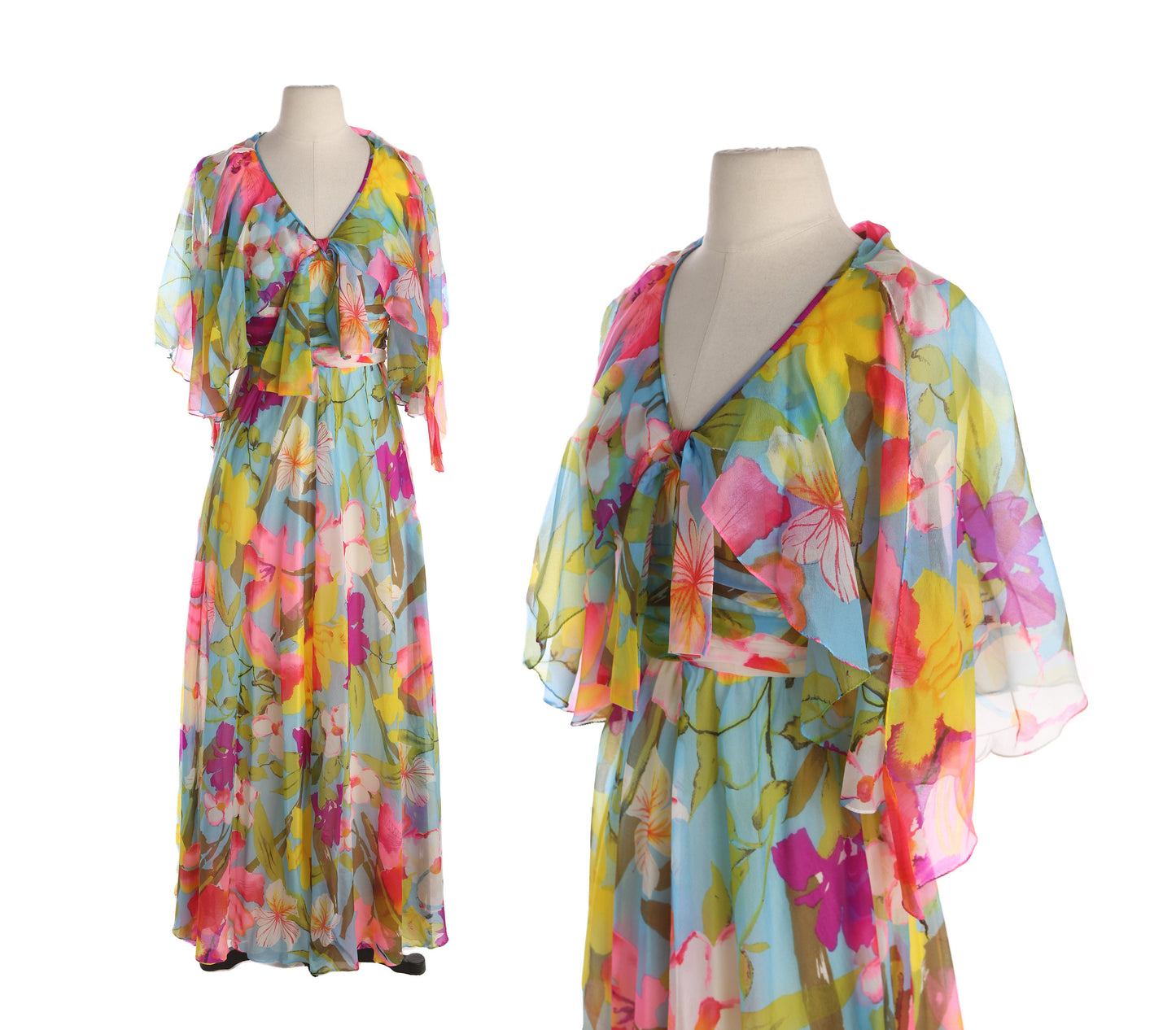 1970s Women Floral print Long Summer Dress